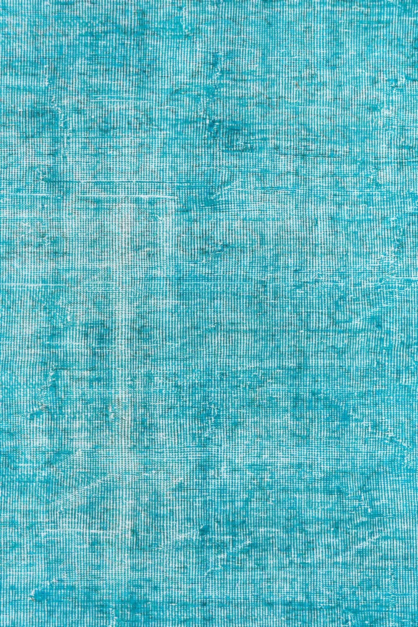 5' x 7' one-of-a-kind handmade antique Overdyed rug. Color palette: aqua, turquoise, ivory, teal