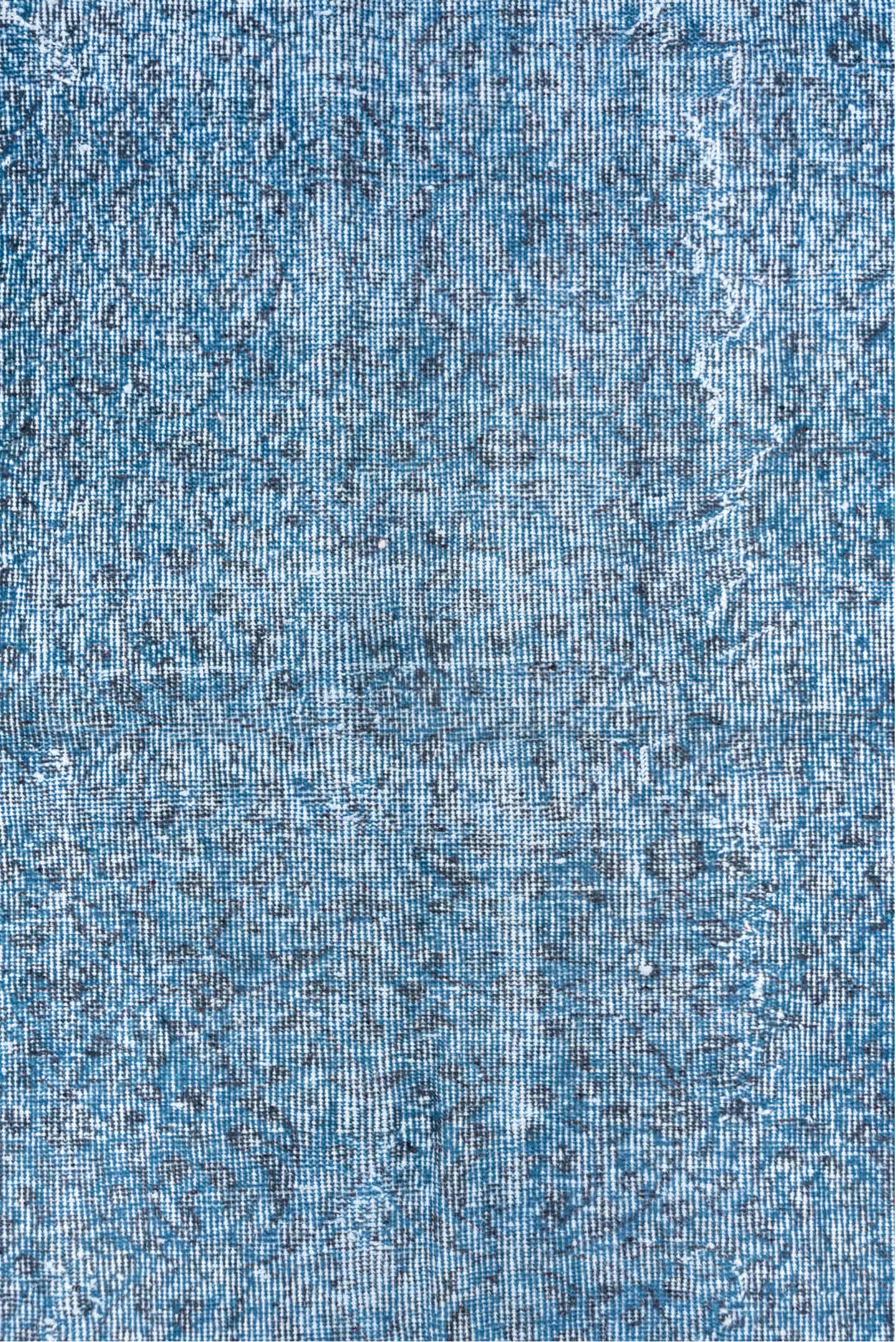 5' x 9' one-of-a-kind handmade vintage Overdyed medium size rug. Color palette: blue, fiord, gray, light blue, light gray