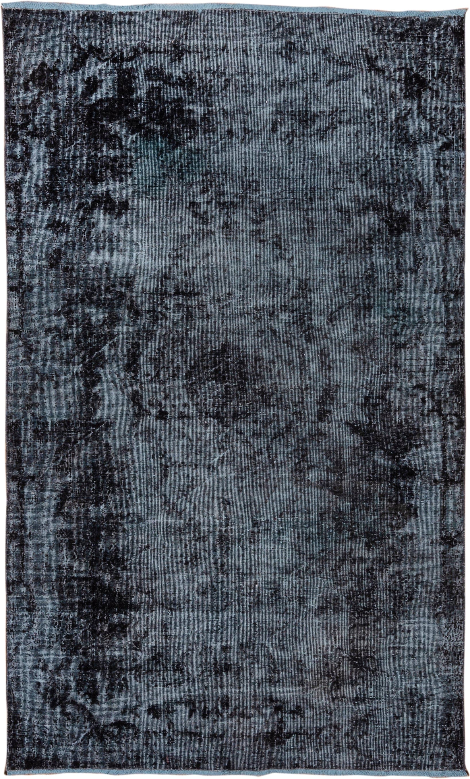 5' x 8' one-of-a-kind handmade antique Sparta medium size rug. Color palette: slate, charcoal, steel_blue, blue_gray, ebony