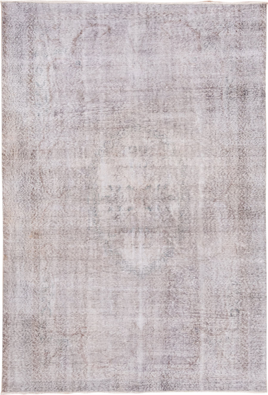 6' x 8' one-of-a-kind handmade antique Overdyed medium size rug. Color palette: ivory, taupe, beige, stone, pale gray, gray