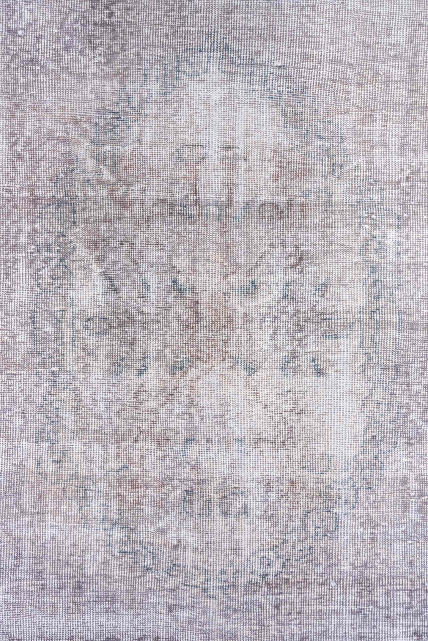 6' x 8' one-of-a-kind handmade antique Overdyed medium size rug. Color palette: ivory, taupe, beige, stone, pale gray, gray