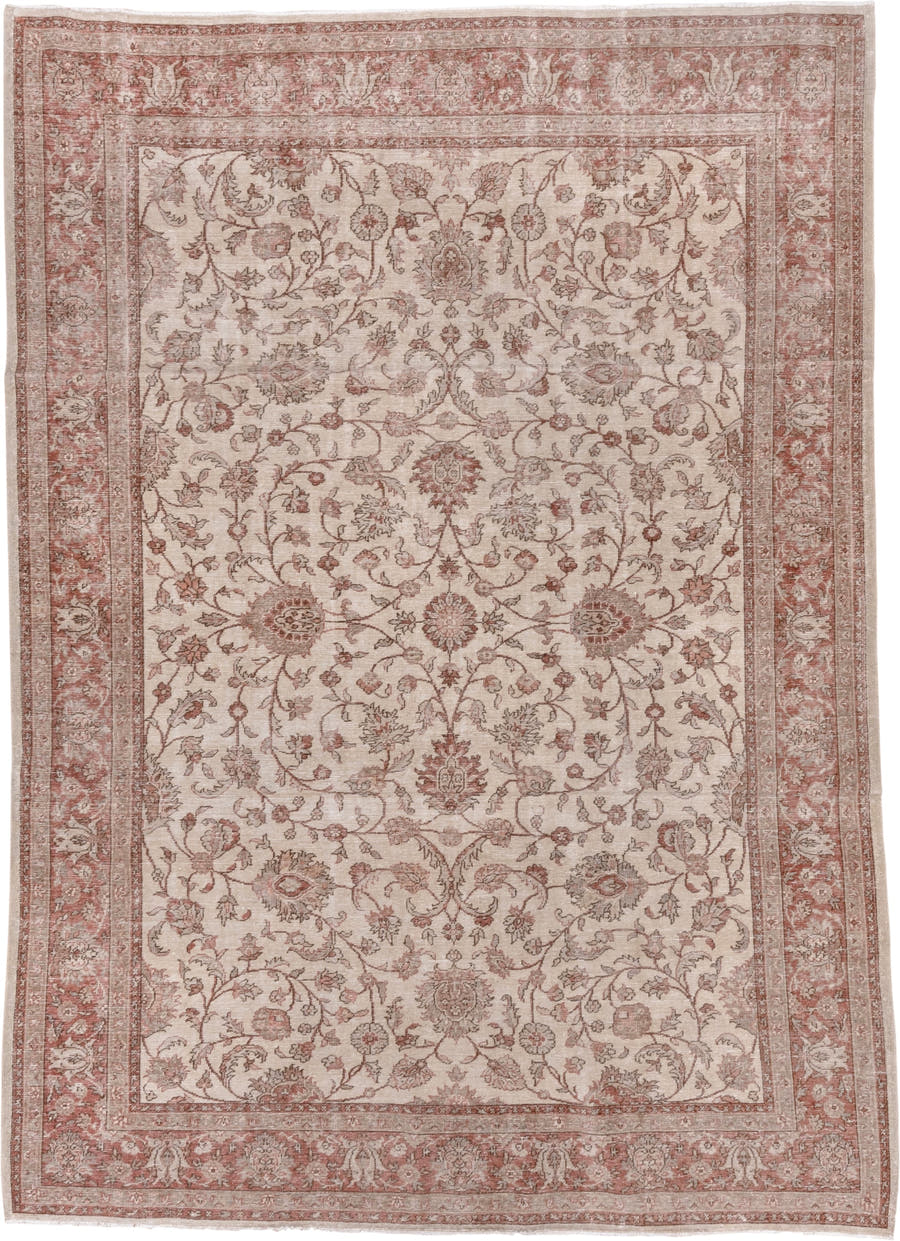 6' x 9' one-of-a-kind handmade antique Sparta medium size rug. Color palette: ivory, rose, blush, taupe, dusty pink, pink