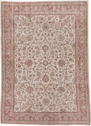 6' x 9' one-of-a-kind handmade antique Sparta medium size rug. Color palette: ivory, rose, blush, taupe, dusty pink, pink