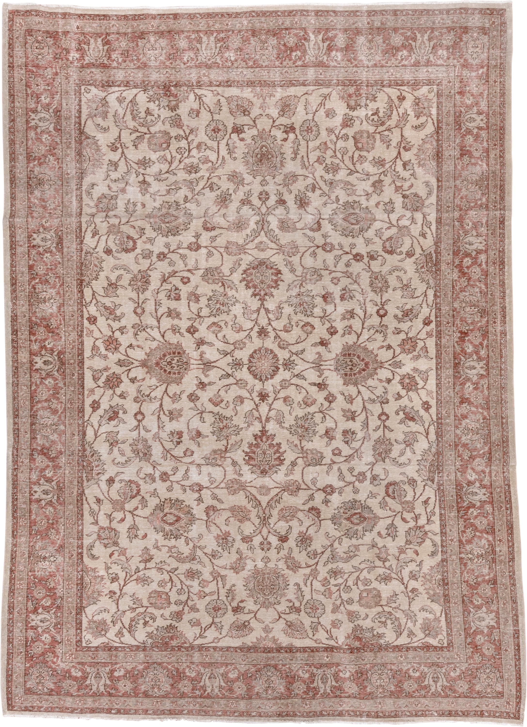 6' x 9' one-of-a-kind handmade antique Sparta medium size rug. Color palette: ivory, rose, blush, taupe, dusty pink, pink