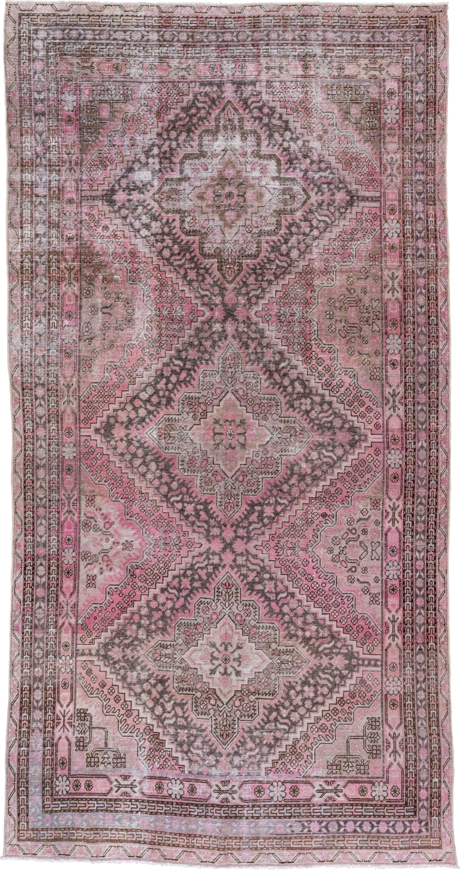 6' x 13' one-of-a-kind handmade vintage Khotan large size rug. Color palette: blush, rose, taupe, charcoal, ivory, mauve