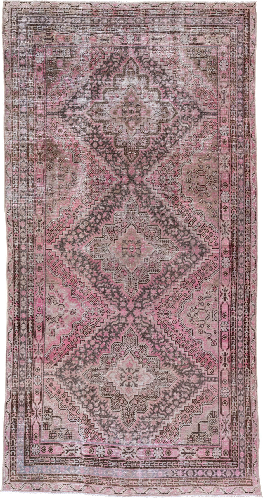 6' x 13' one-of-a-kind handmade vintage Khotan large size rug. Color palette: blush, rose, taupe, charcoal, ivory, mauve