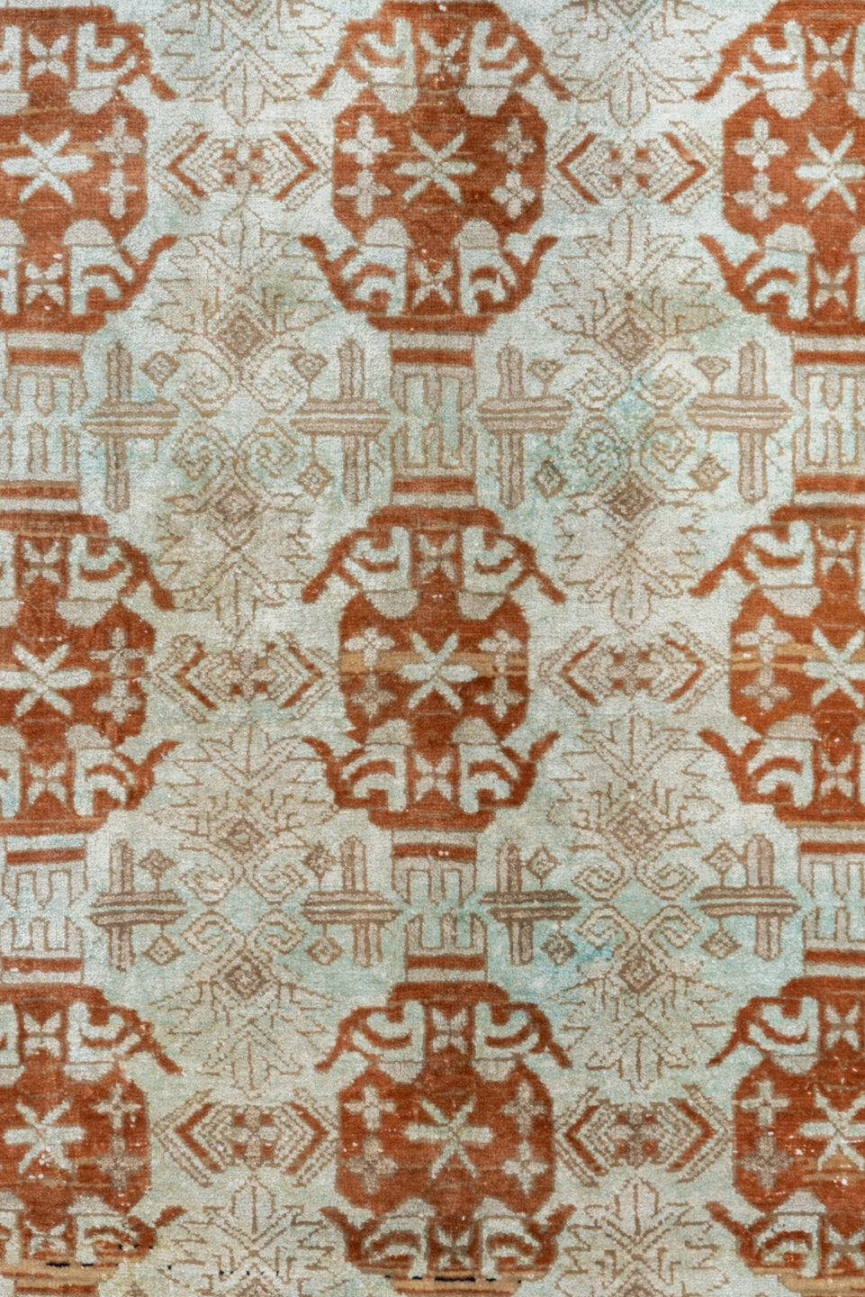 3' x 5' one-of-a-kind handmade antique Kaisary small size rug. Color palette: ivory, camel, taupe, rust, beige, sand, gray