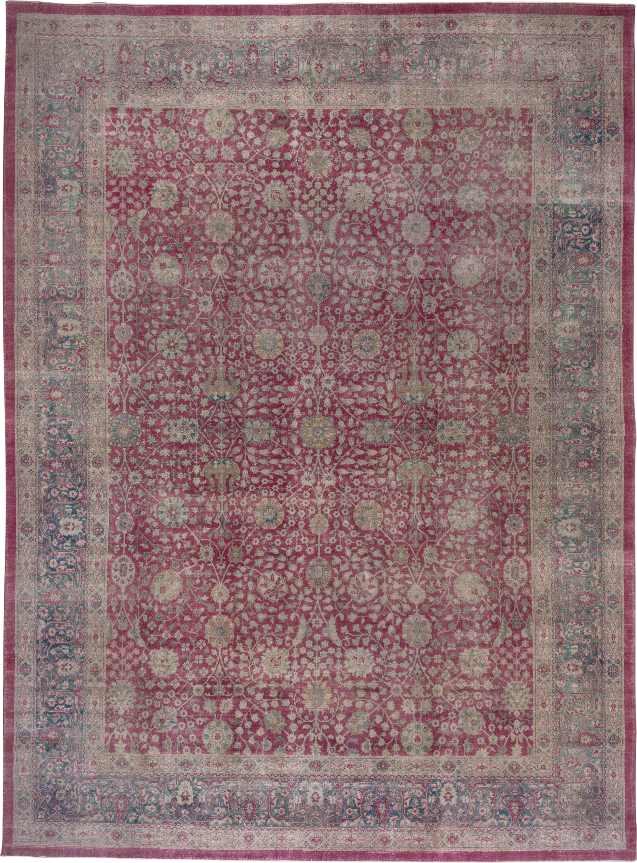 12' x 17' one-of-a-kind handmade antique Sivas oversize rug. Color palette: rose, ivory, teal, dusty pink, sage, taupe, pink
