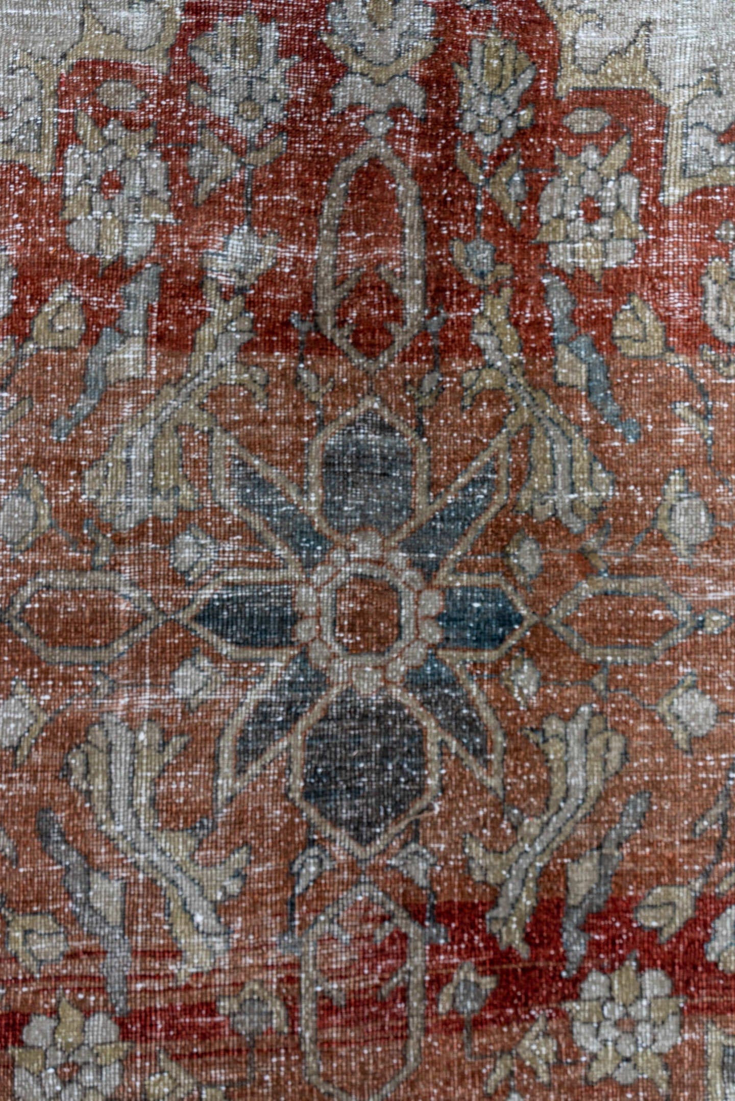9' x 12' one-of-a-kind handmade antique Mahal large size rug. Color palette: ivory, rust, terra cotta, slate, charcoal