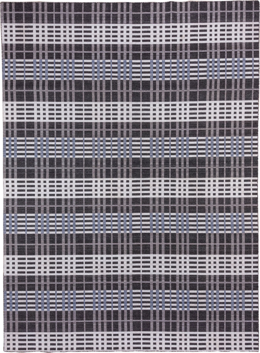 10' x 14' one-of-a-kind handmade vintage Kilim large size rug. Color palette: charcoal, ivory, gray, slate, blue, black