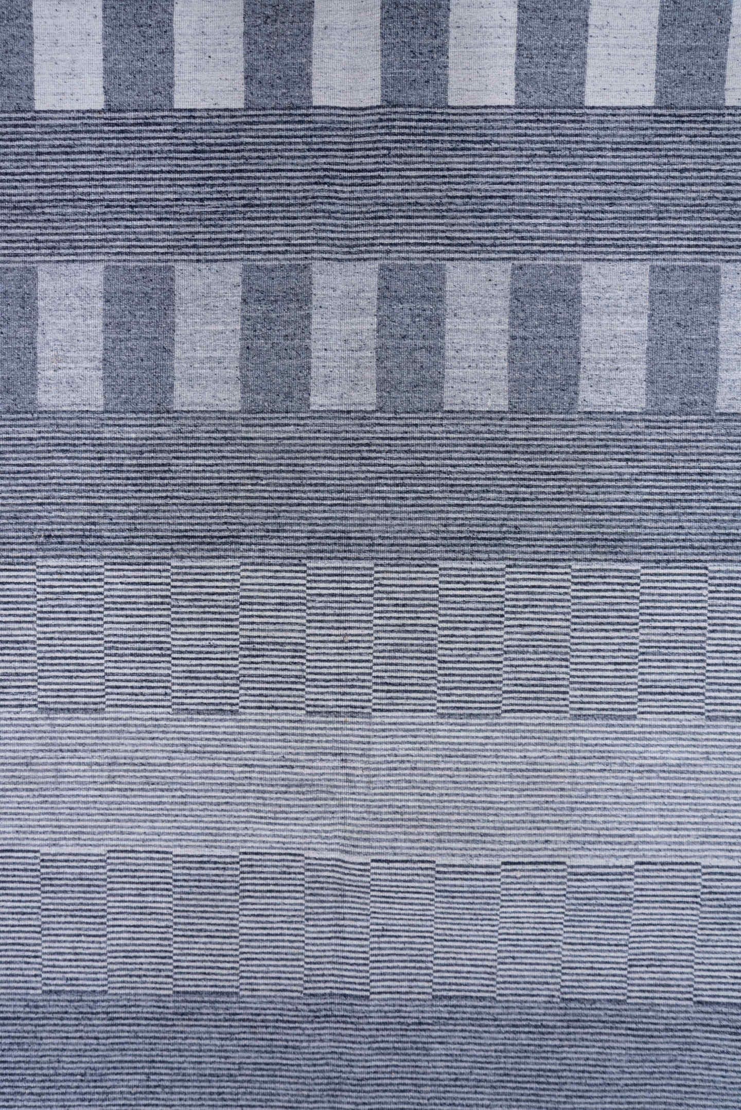 10' x 14' one-of-a-kind handmade vintage Kilim large size rug. Color palette: blue, ivory, slate, gray