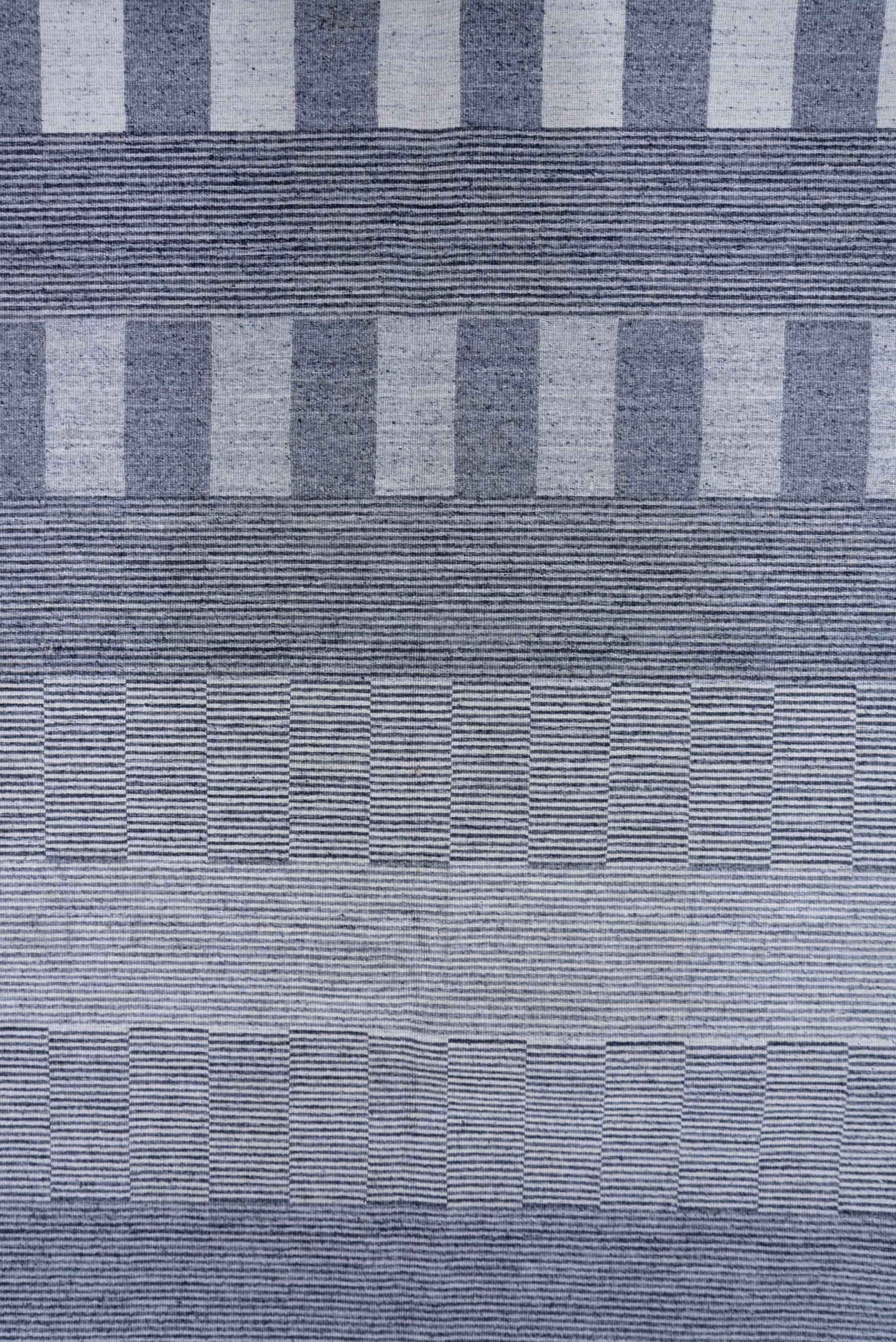 10' x 14' one-of-a-kind handmade vintage Kilim large size rug. Color palette: blue, ivory, slate, gray