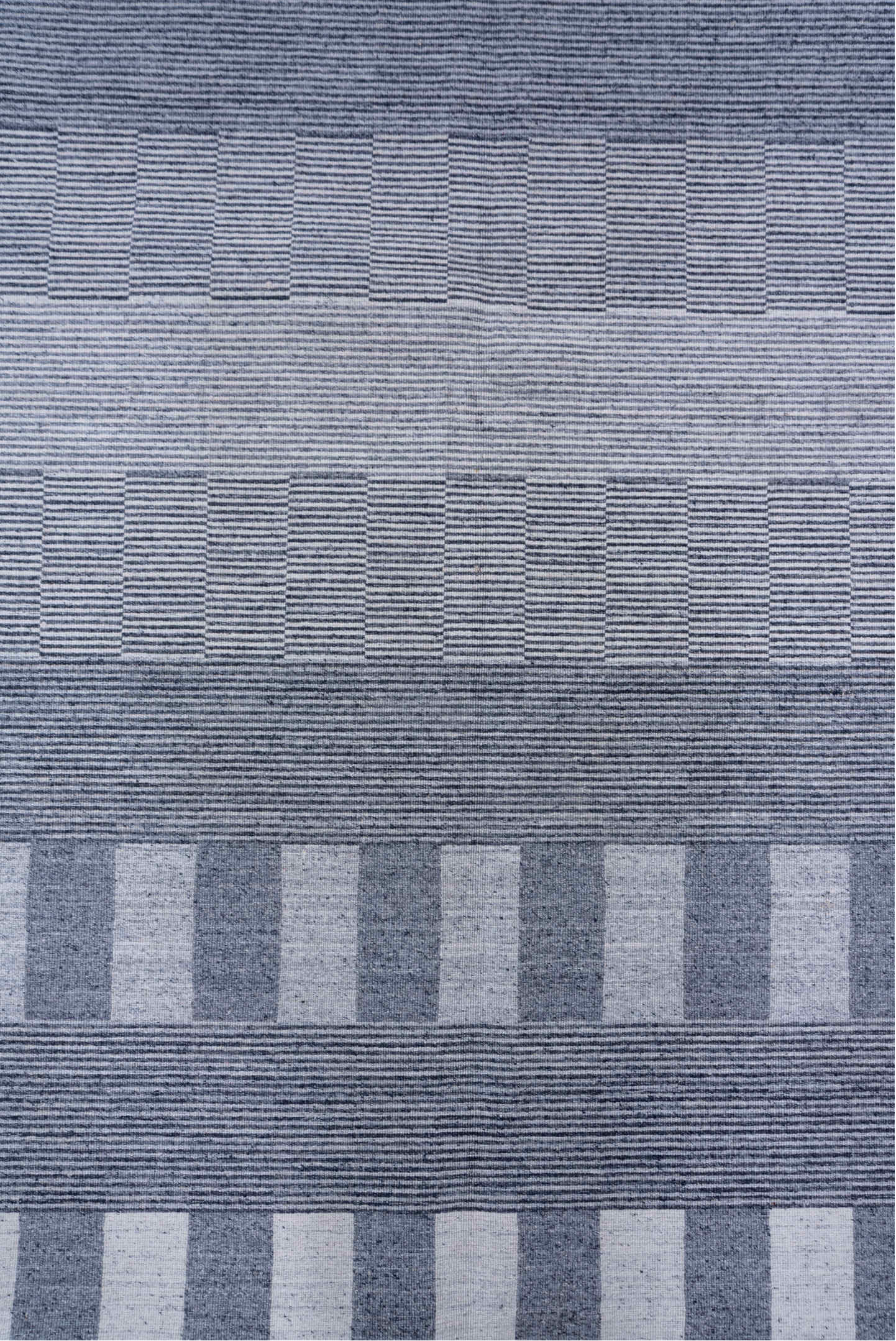 10' x 14' one-of-a-kind handmade vintage Kilim large size rug. Color palette: blue, ivory, slate, gray