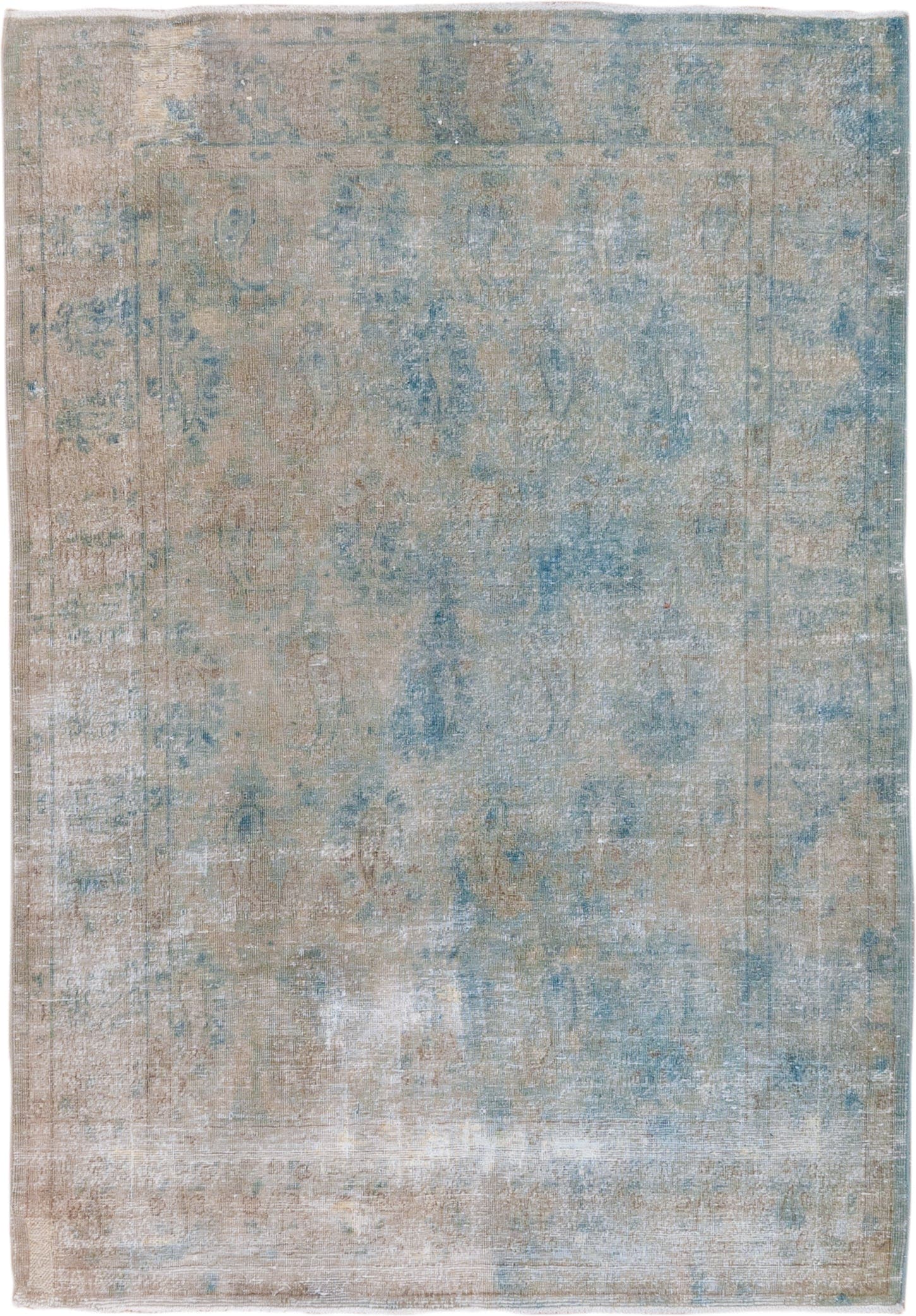 3' x 4' one-of-a-kind handmade vintage Tabriz small size rug. Color palette: ivory, pale blue, taupe, beige, sand
