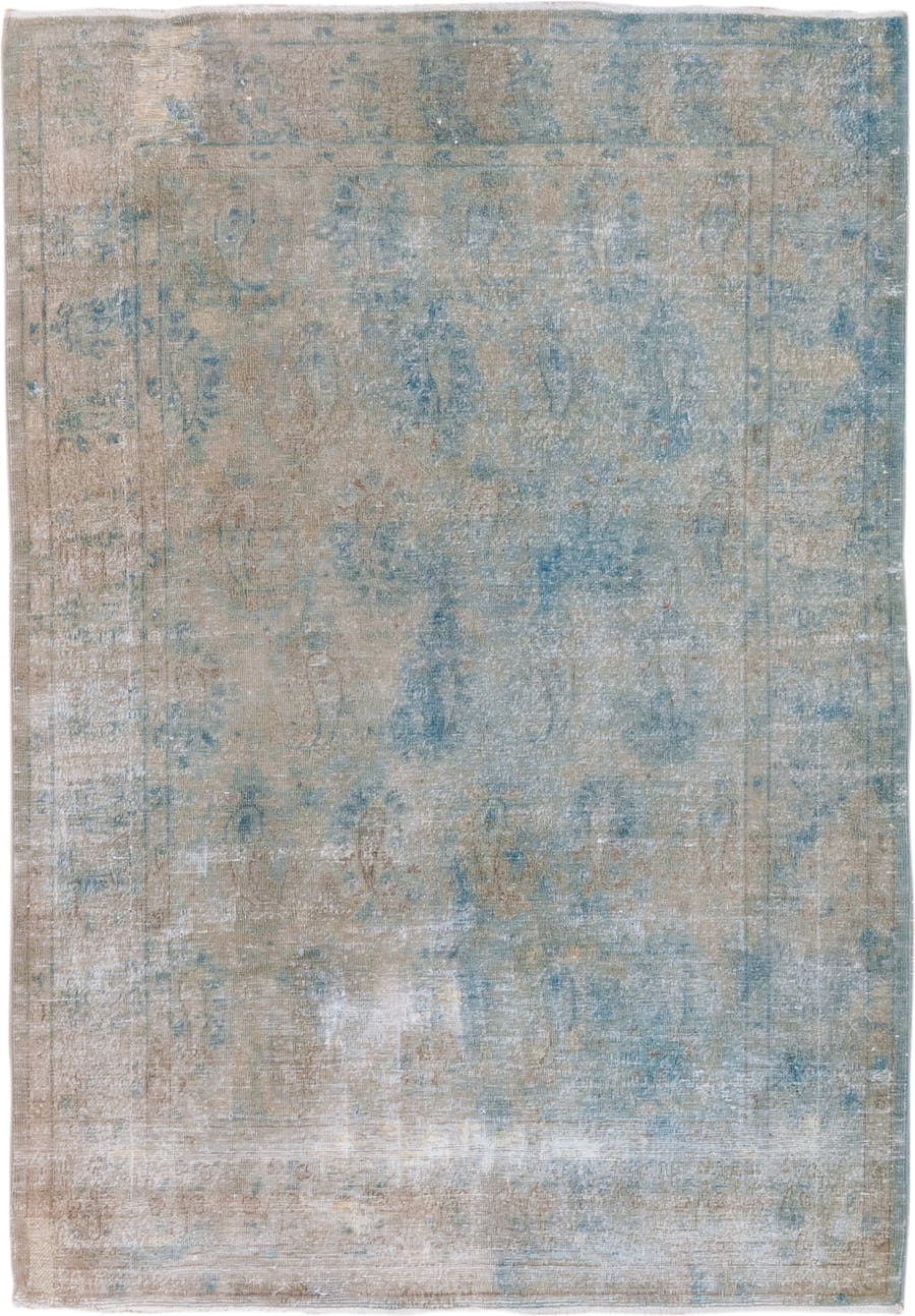 3' x 4' one-of-a-kind handmade vintage Tabriz small size rug. Color palette: ivory, pale blue, taupe, beige, sand