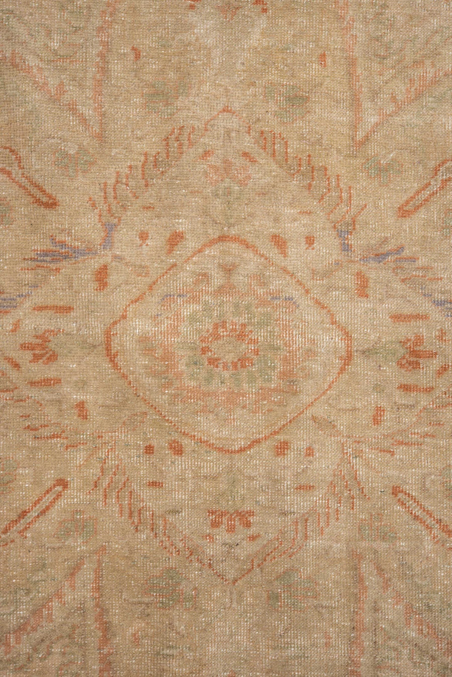 6' x 9' one-of-a-kind handmade antique Kaisary medium size rug. Color palette: ivory, blush, sand, taupe, sage, peach, pink