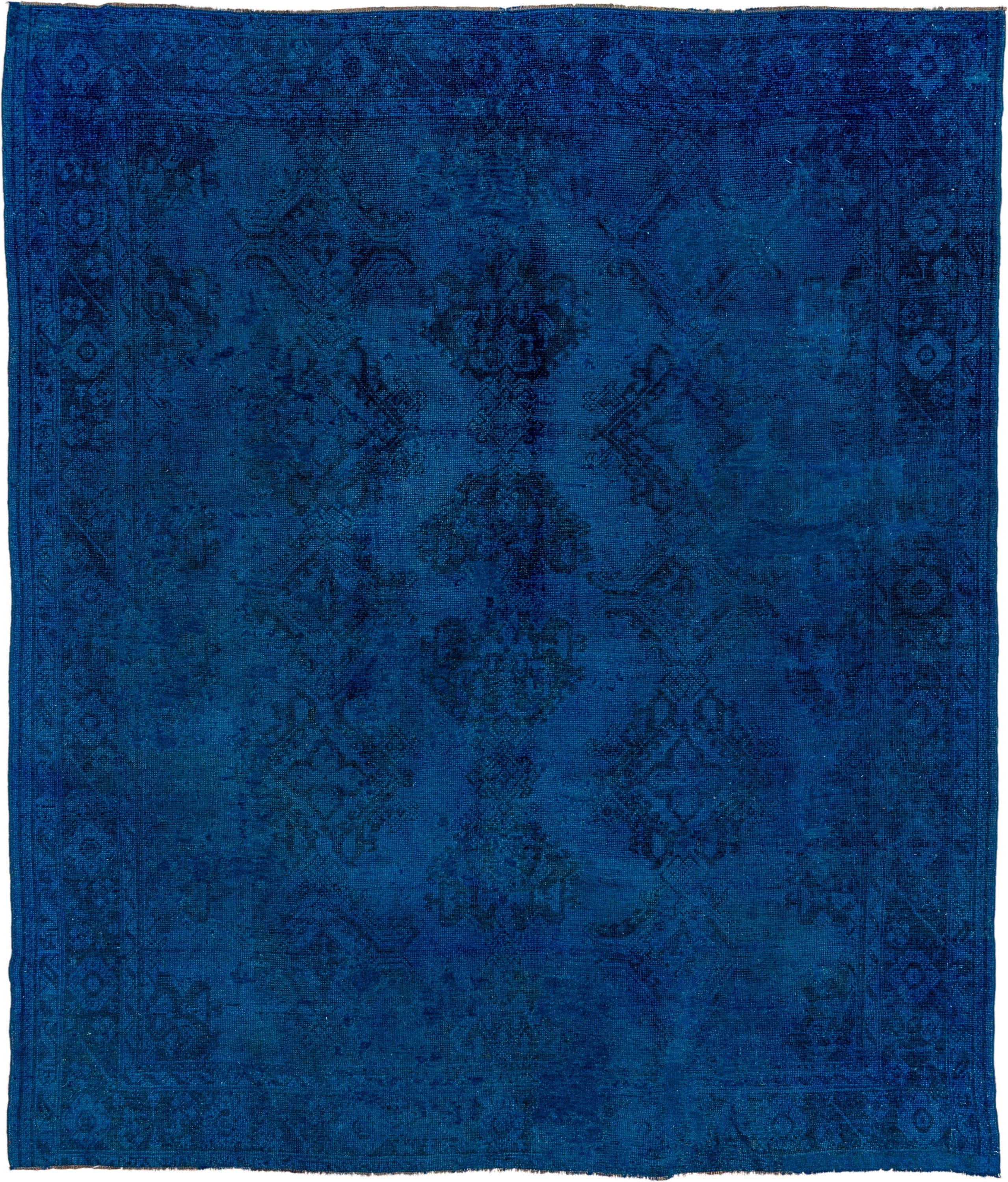10' x 11' one-of-a-kind handmade antique Overdyed large size rug. Color palette: cobalt, navy, indigo, teal, charcoal, blue