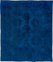 10' x 11' one-of-a-kind handmade antique Overdyed large size rug. Color palette: cobalt, navy, indigo, teal, charcoal, blue