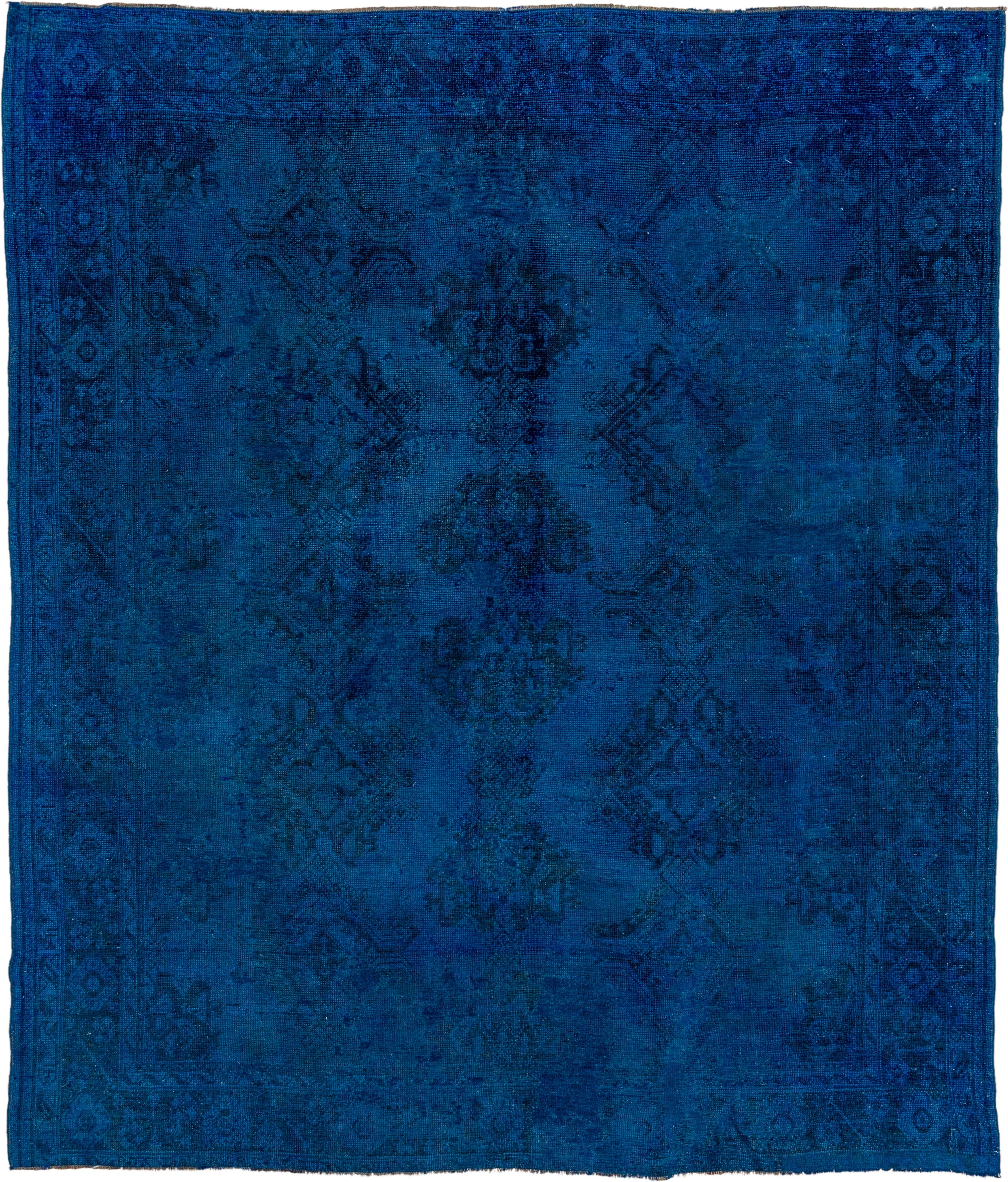 10' x 11' one-of-a-kind handmade antique Overdyed large size rug. Color palette: cobalt, navy, indigo, teal, charcoal, blue