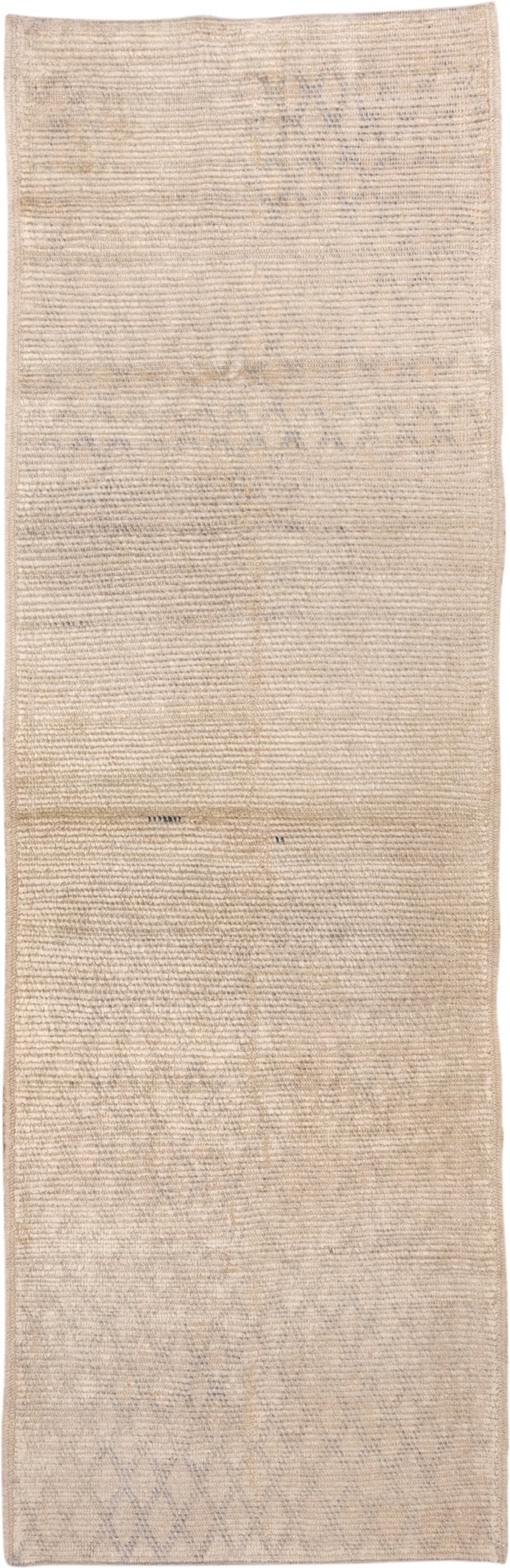 3' x 9' one-of-a-kind handmade vintage Moroccan runner rug. Color palette: ivory, beige, taupe, light gray, gray