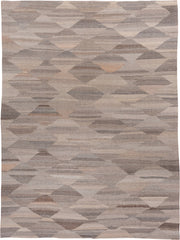 8' x 11' one-of-a-kind handmade vintage Kilim large size rug. Color palette: taupe, ivory, gray, beige, camel, greige
