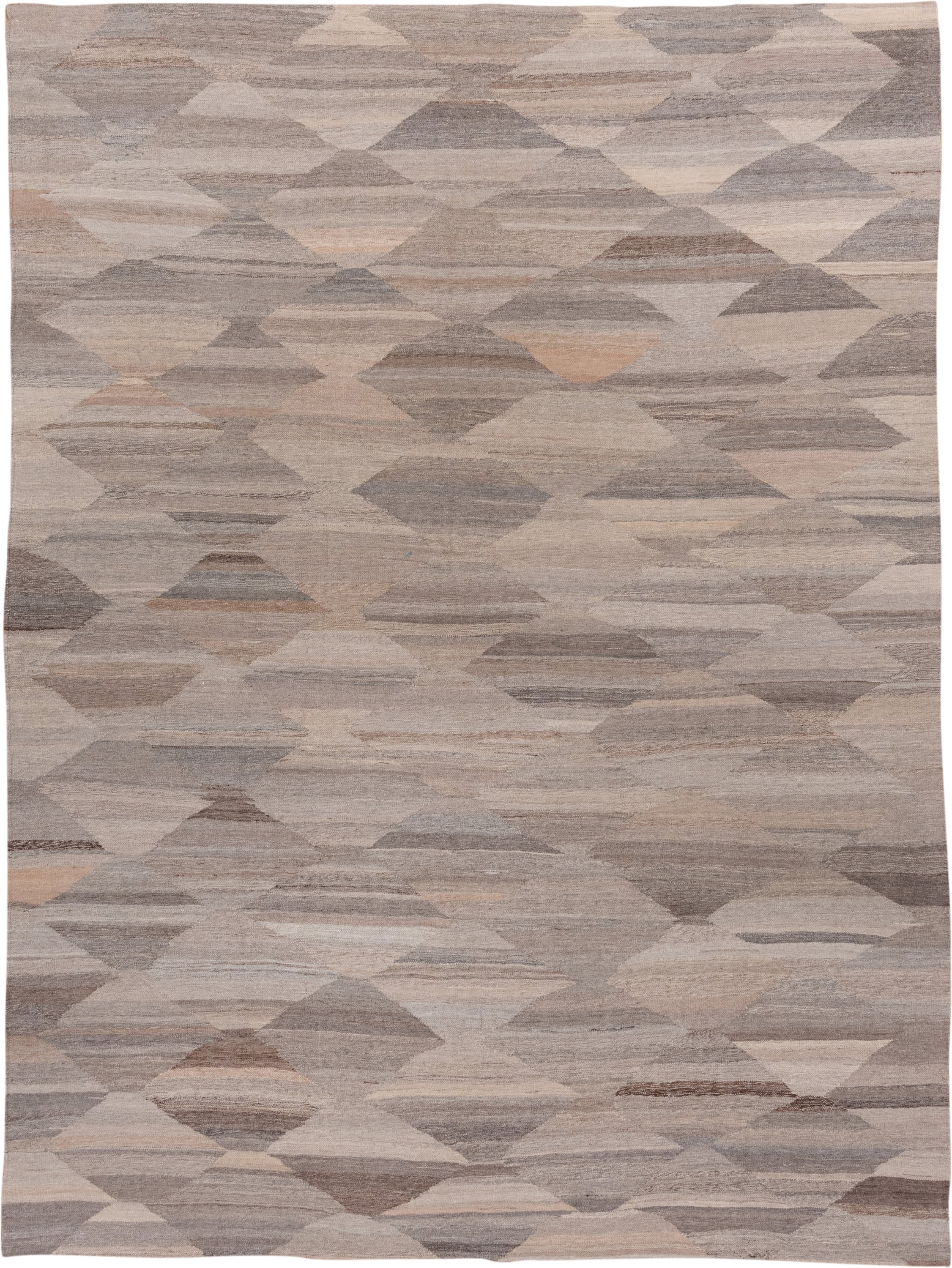 8' x 11' one-of-a-kind handmade vintage Kilim large size rug. Color palette: taupe, ivory, gray, beige, camel, greige