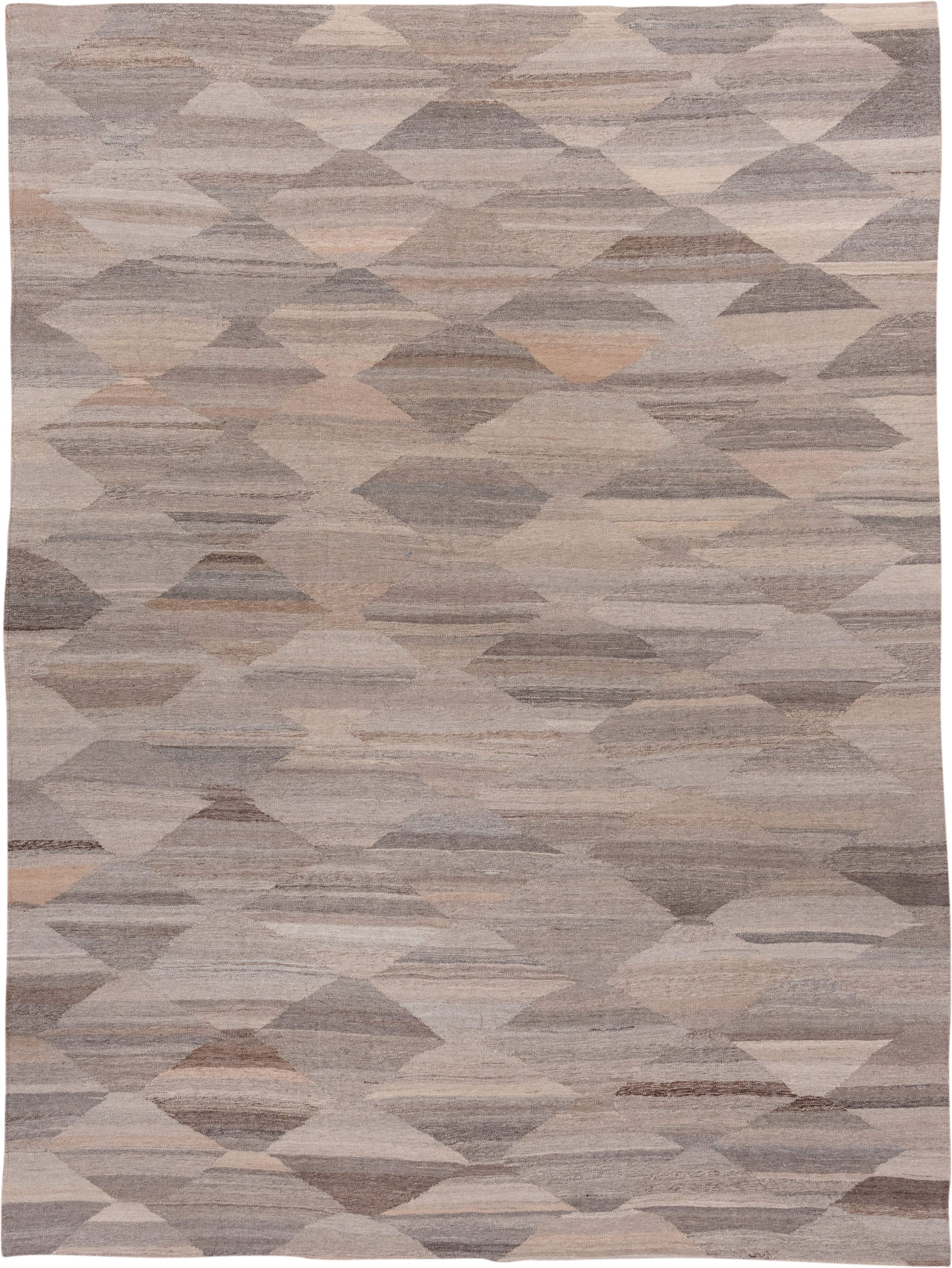 8' x 11' one-of-a-kind handmade vintage Kilim large size rug. Color palette: taupe, ivory, gray, beige, camel, greige