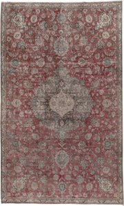 7' x 13' one-of-a-kind handmade vintage Distressed large size rug. Color palette: rose, ivory, taupe, slate, sage, charcoal