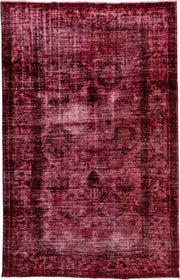 6' x 10' one-of-a-kind handmade vintage Mov large size rug. Color palette: burgundy, rose, crimson, mahogany, plum, pink
