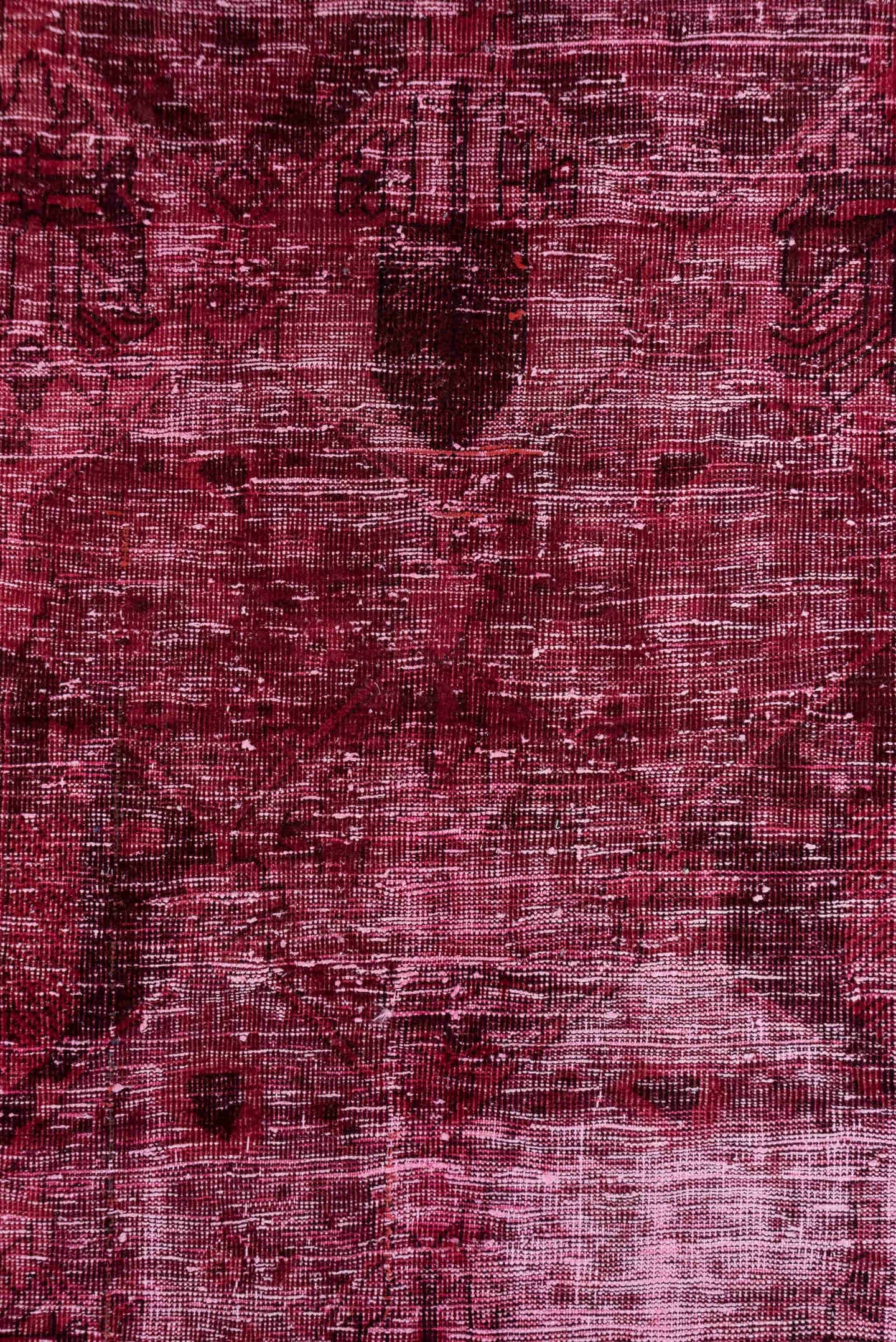 6' x 10' one-of-a-kind handmade vintage Mov large size rug. Color palette: burgundy, rose, crimson, mahogany, plum, pink