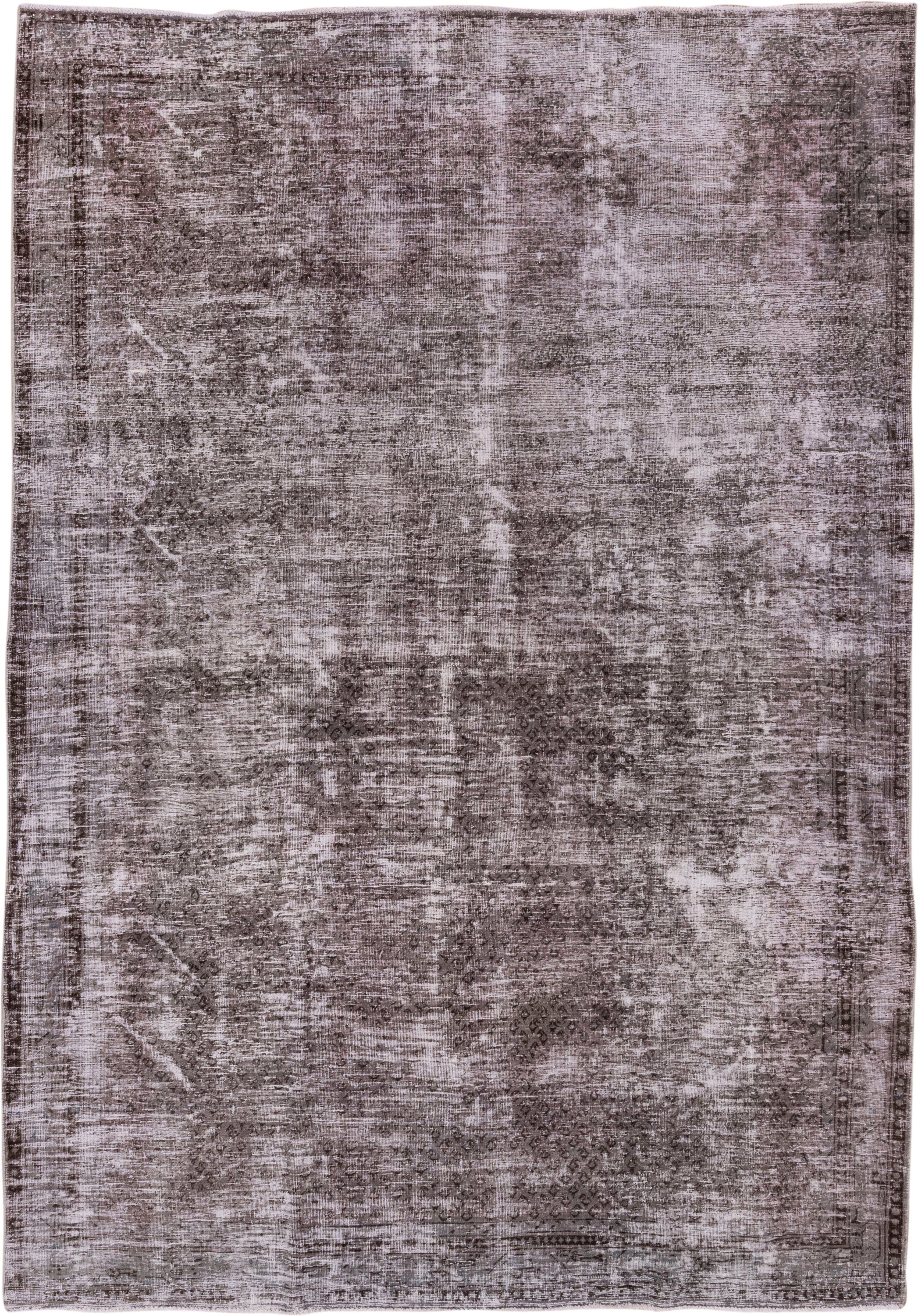 7' x 10' one-of-a-kind handmade vintage Mov large size rug. Color palette: taupe, brown, mauve, ivory, charcoal, beige, gray