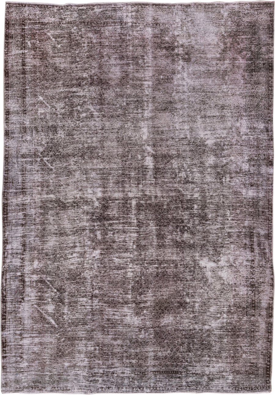 7' x 10' one-of-a-kind handmade vintage Mov large size rug. Color palette: taupe, brown, mauve, ivory, charcoal, beige, gray