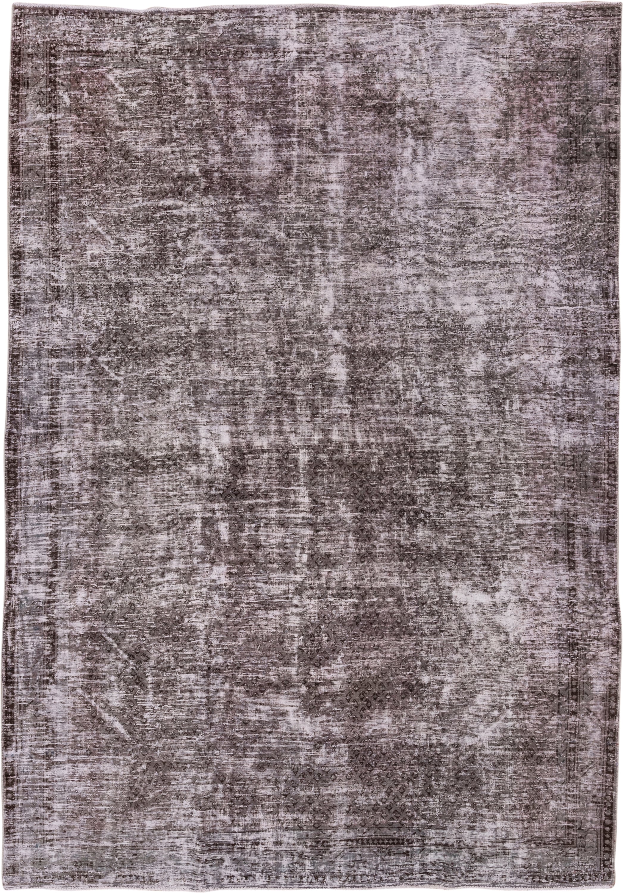 7' x 10' one-of-a-kind handmade vintage Mov large size rug. Color palette: taupe, brown, mauve, ivory, charcoal, beige, gray