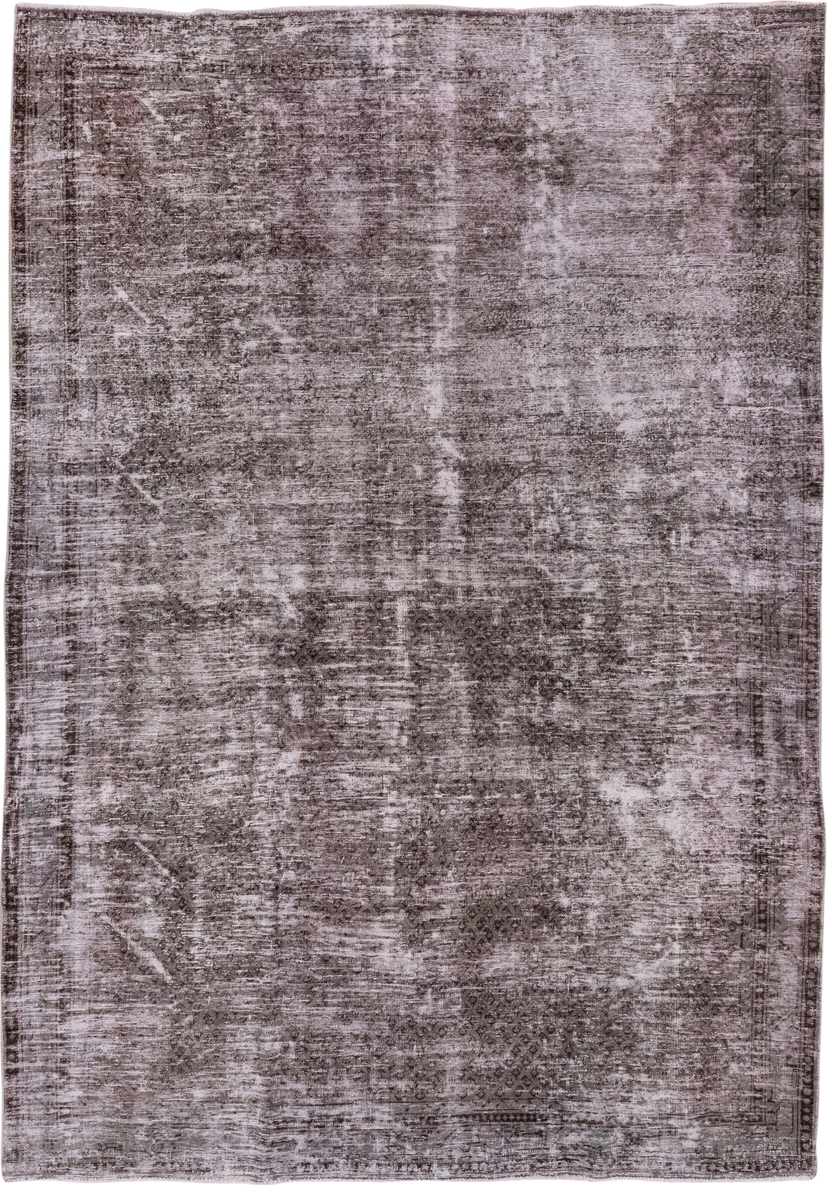 7' x 10' one-of-a-kind handmade vintage Mov large size rug. Color palette: taupe, brown, mauve, ivory, charcoal, beige, gray