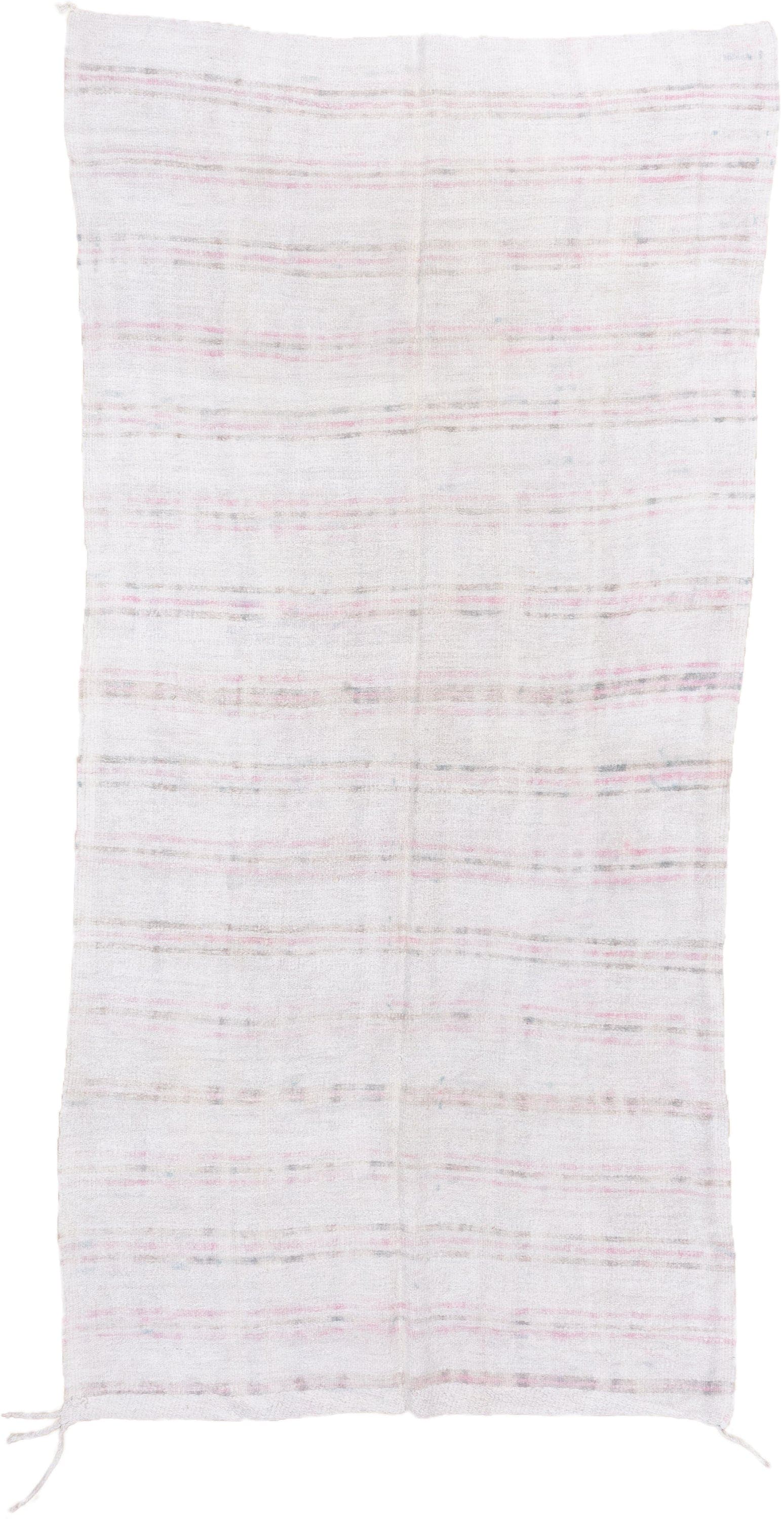 5' x 10' one-of-a-kind handmade vintage Hemp Kilim medium size rug. Color palette: ivory, blush, light gray, cream, pink