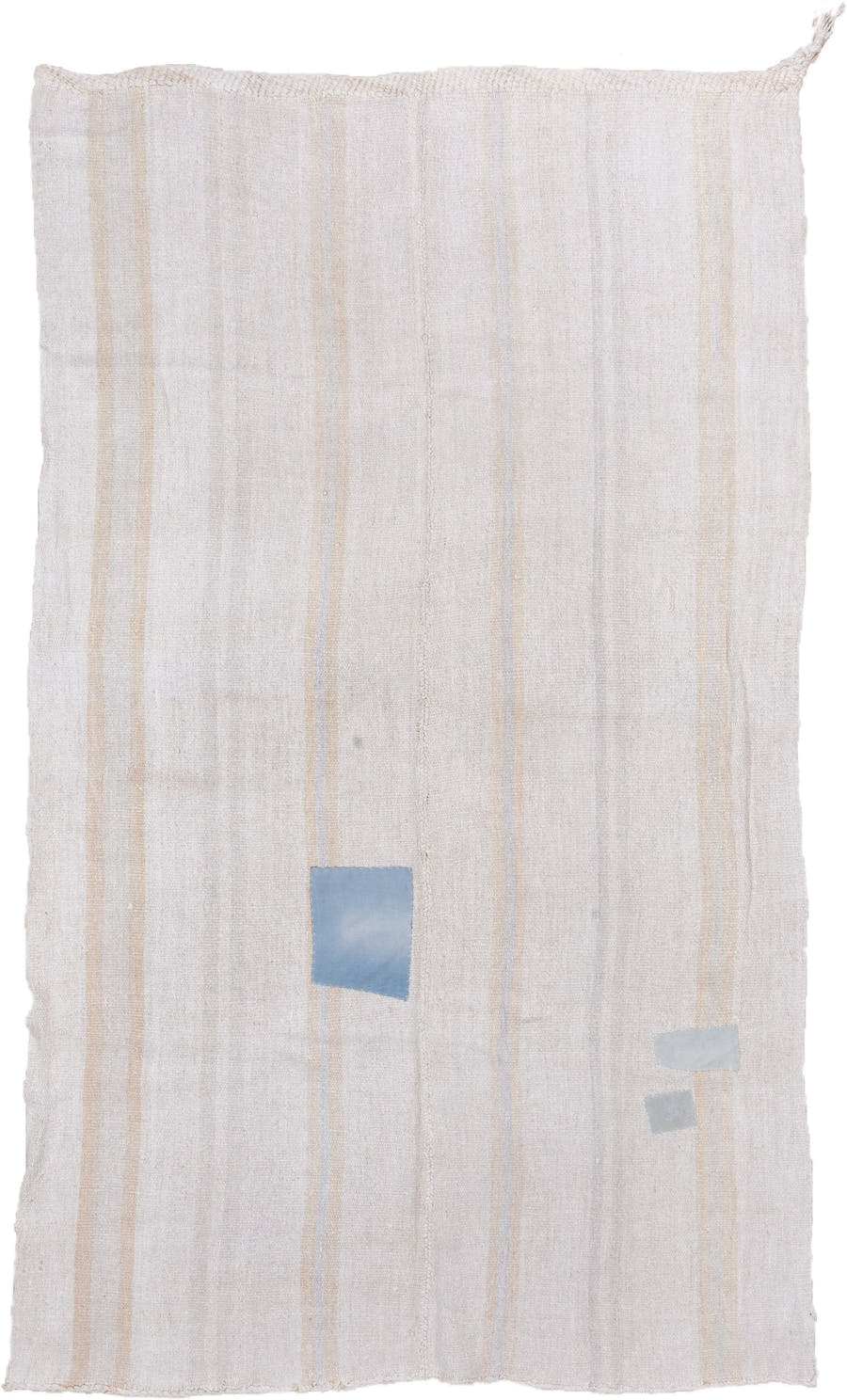 6' x 10' one-of-a-kind handmade vintage Hemp Kilim large size rug. Color palette: ivory, beige, pale blue, light gray