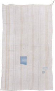6' x 10' one-of-a-kind handmade vintage Hemp Kilim large size rug. Color palette: ivory, beige, pale blue, light gray