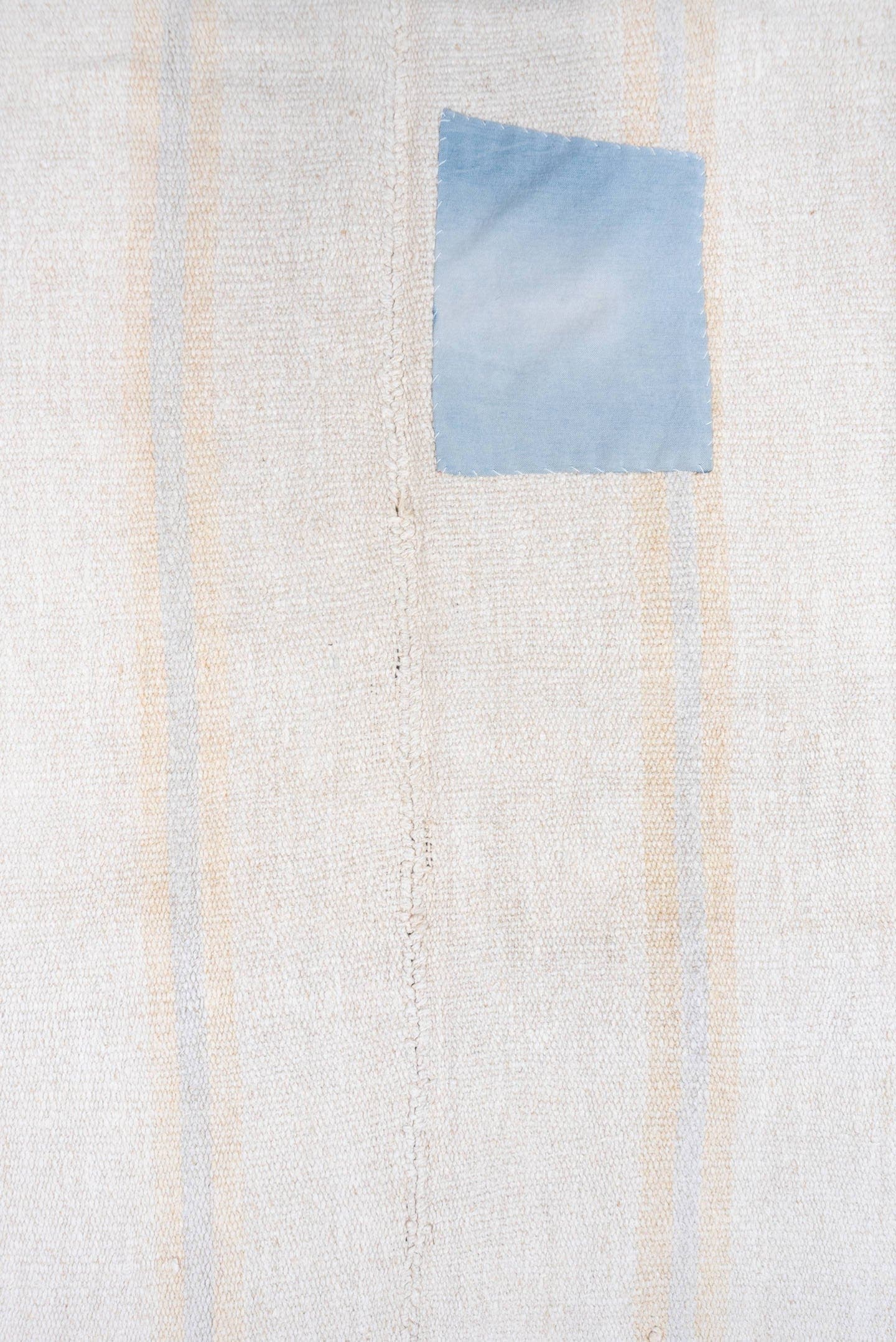 6' x 10' one-of-a-kind handmade vintage Hemp Kilim large size rug. Color palette: ivory, beige, pale blue, light gray