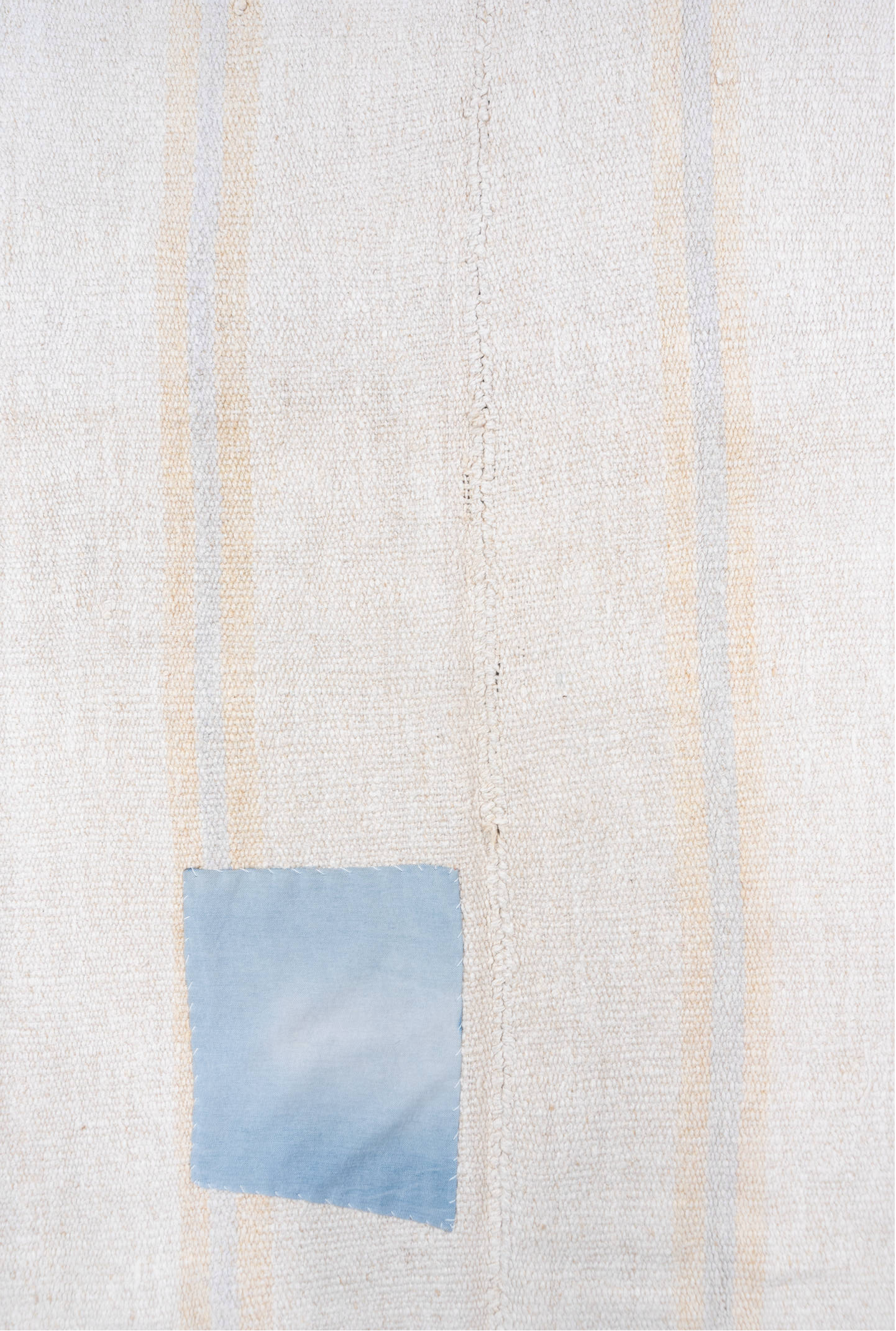 6' x 10' one-of-a-kind handmade vintage Hemp Kilim large size rug. Color palette: ivory, beige, pale blue, light gray