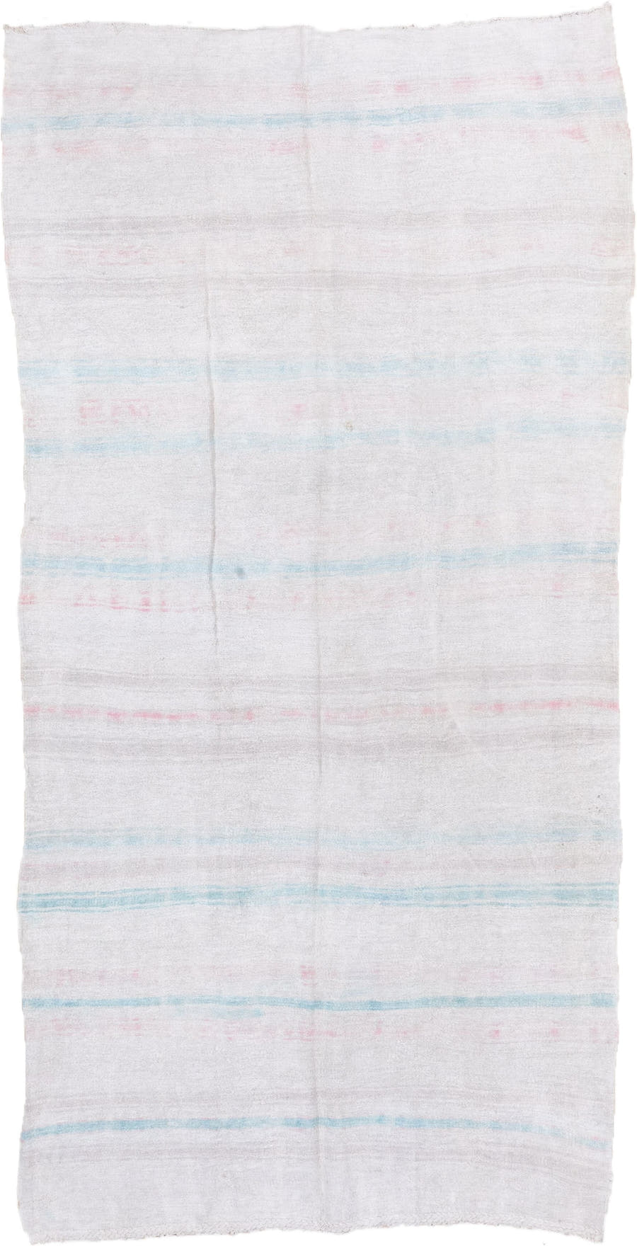 5' x 10' one-of-a-kind handmade vintage Hemp Kilim medium size rug. Color palette: ivory, pale aqua, blush, cream, taupe