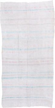 5' x 10' one-of-a-kind handmade vintage Hemp Kilim medium size rug. Color palette: ivory, pale aqua, blush, cream, taupe