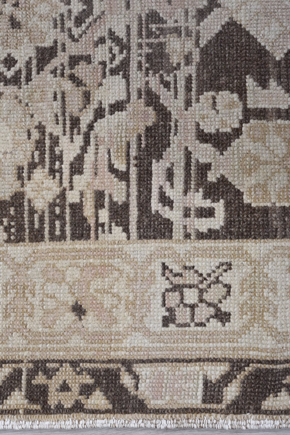 3' x 10' one-of-a-kind handmade vintage Malayer runner rug. Color palette: ivory, taupe, brown, charcoal, beige, gray, black