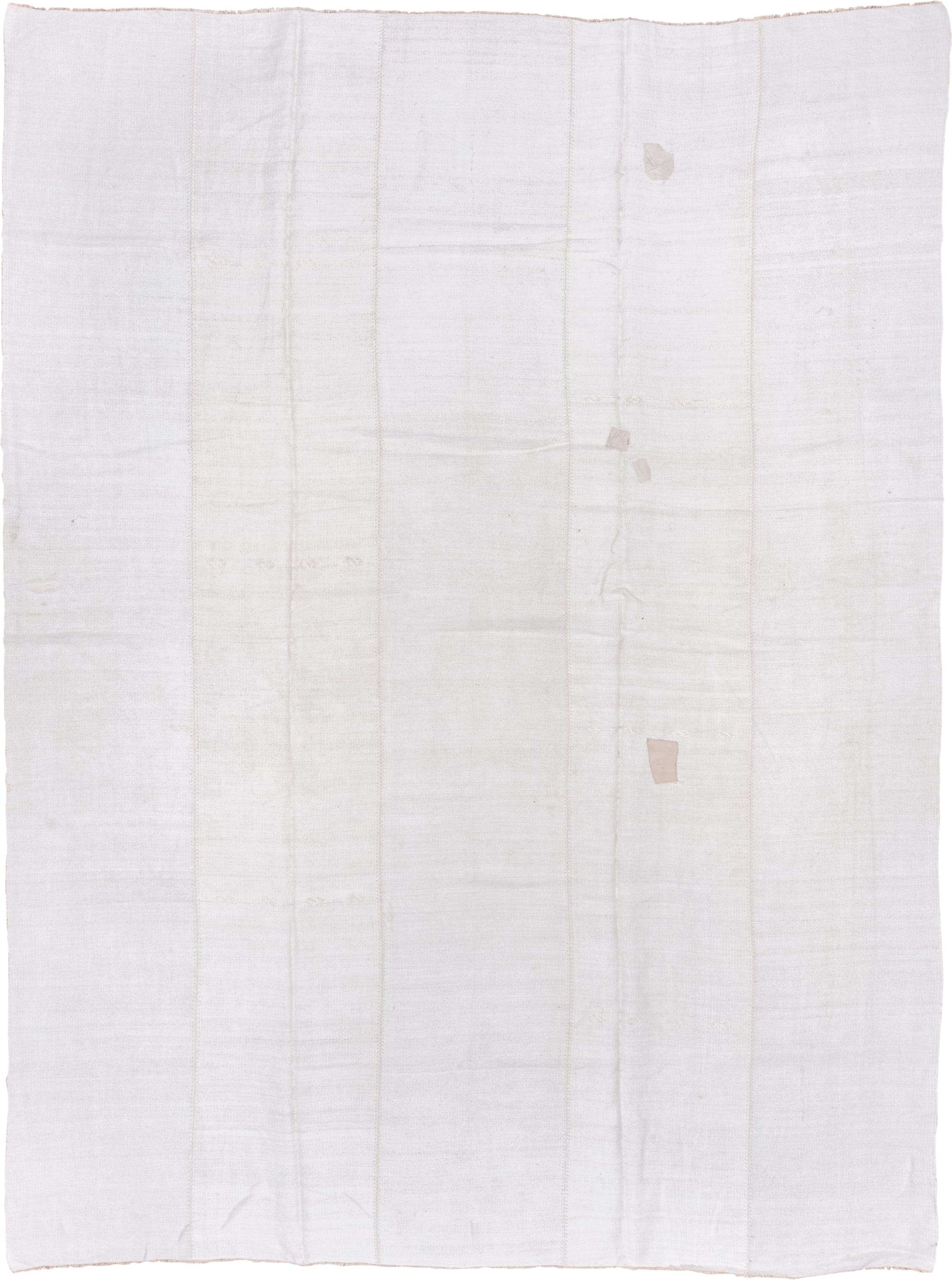 10' x 14' one-of-a-kind handmade vintage Hemp Kilim large size rug. Color palette: ivory, cream, beige, taupe, gray