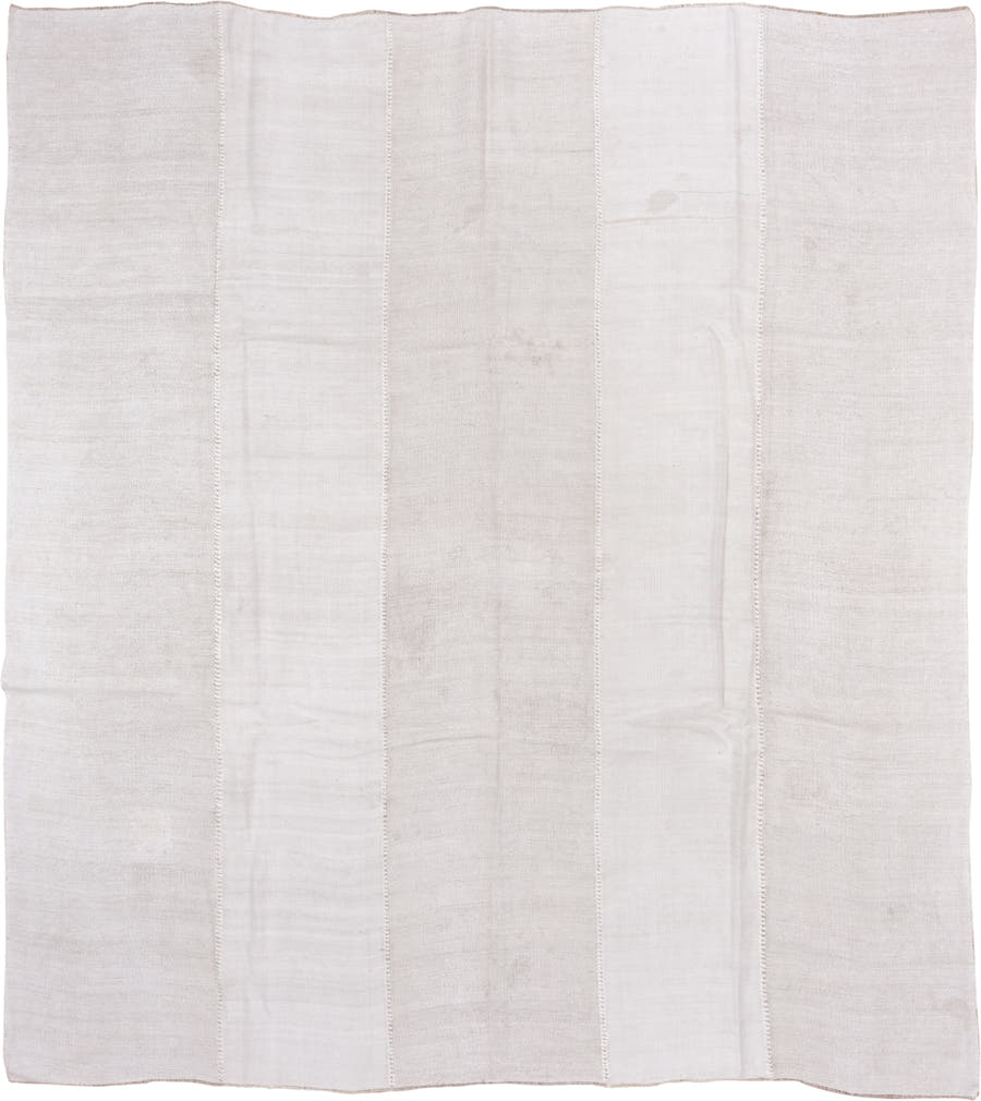 10' x 11' one-of-a-kind handmade vintage Hemp Kilim large size rug. Color palette: ivory, cream, beige, taupe, gray