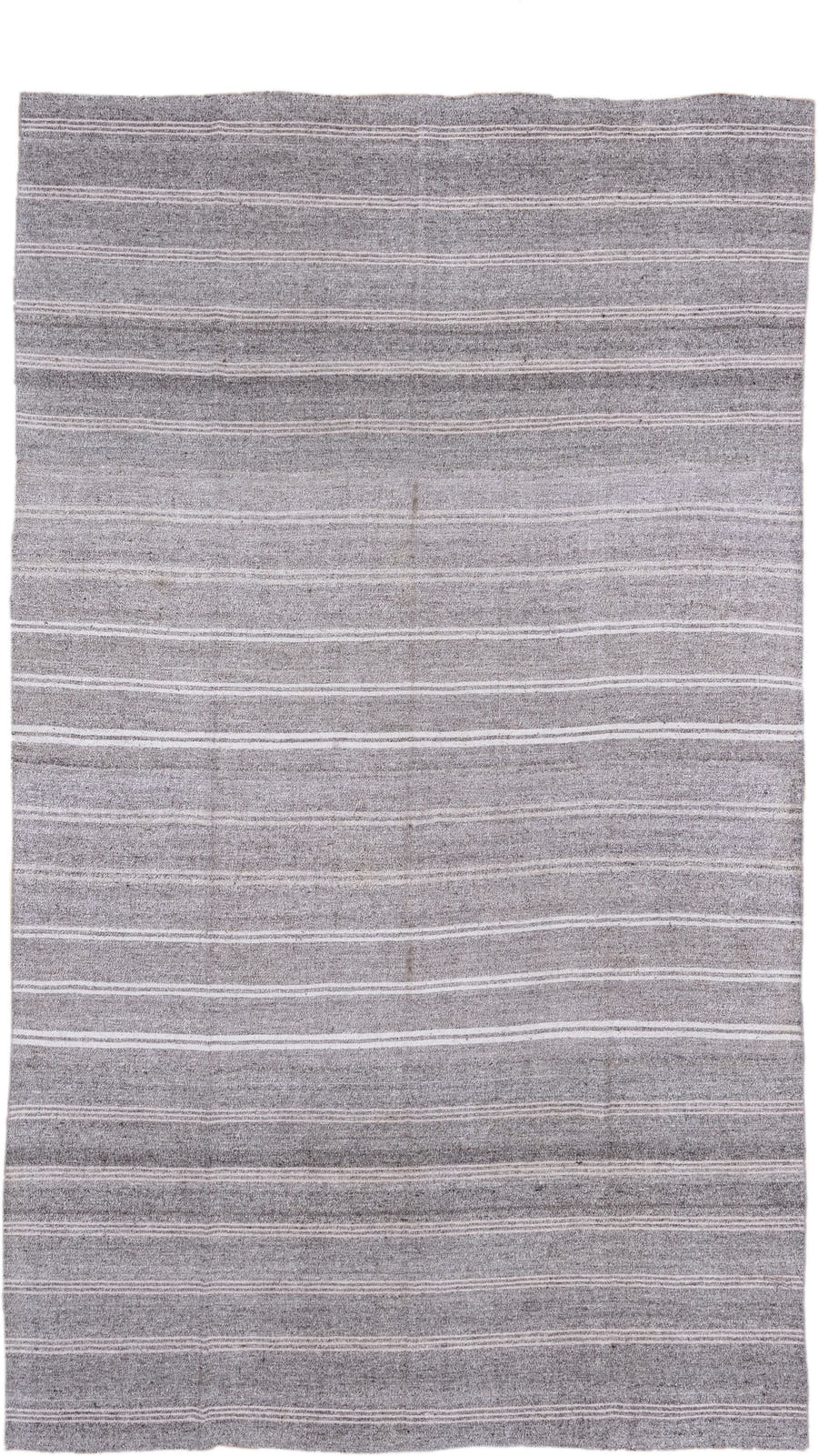 7' x 13' one-of-a-kind handmade vintage Flatweave large size rug. Color palette: gray, ivory, taupe, beige