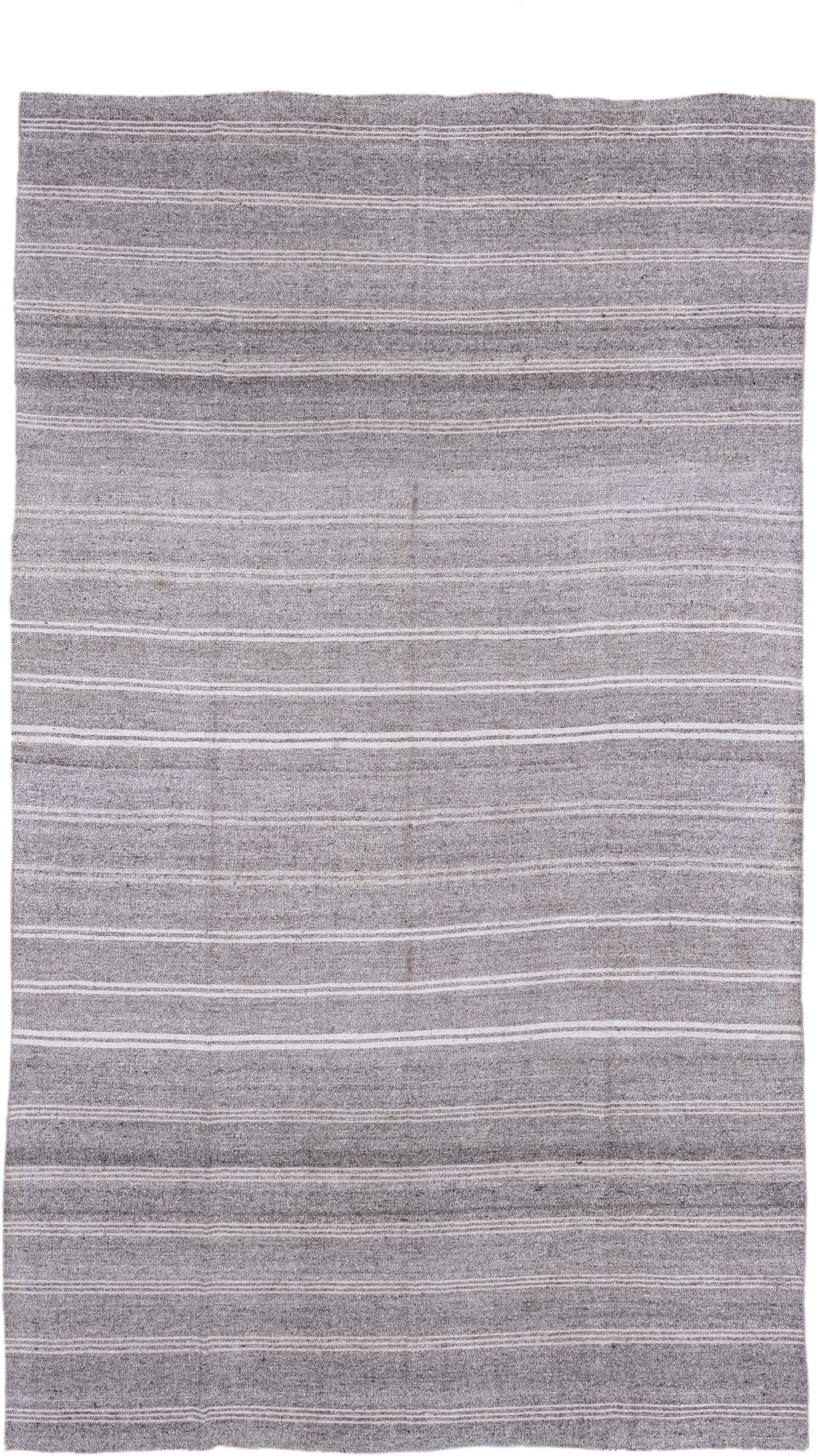 7' x 13' one-of-a-kind handmade vintage Flatweave large size rug. Color palette: gray, ivory, taupe, beige