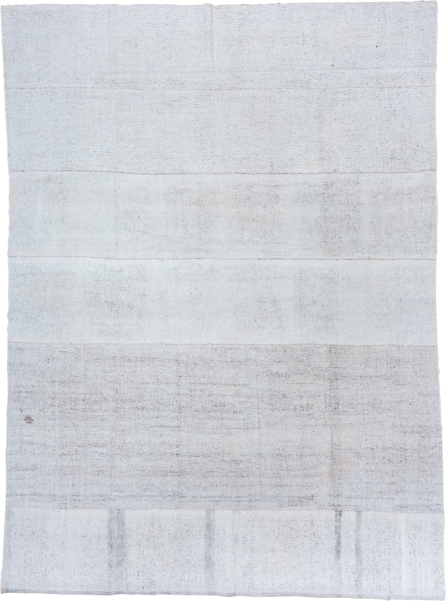 8' x 12' one-of-a-kind handmade antique Flatweave large size rug. Color palette: ivory, cream, taupe, pale gray, beige, gray