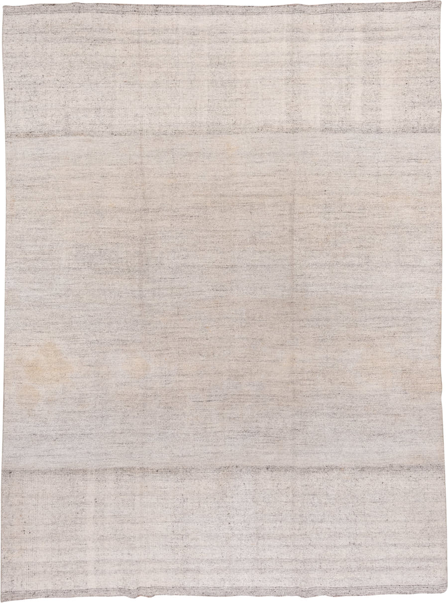 8' x 11' one-of-a-kind handmade vintage Flatweave large size rug. Color palette: ivory, cream, taupe, light gray, beige