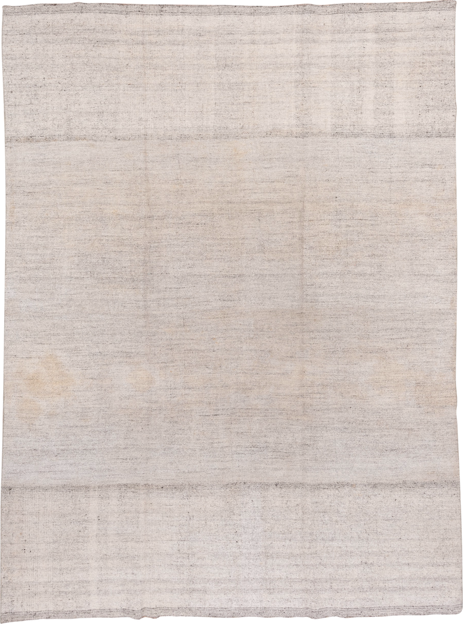 8' x 11' one-of-a-kind handmade vintage Flatweave large size rug. Color palette: ivory, cream, taupe, light gray, beige
