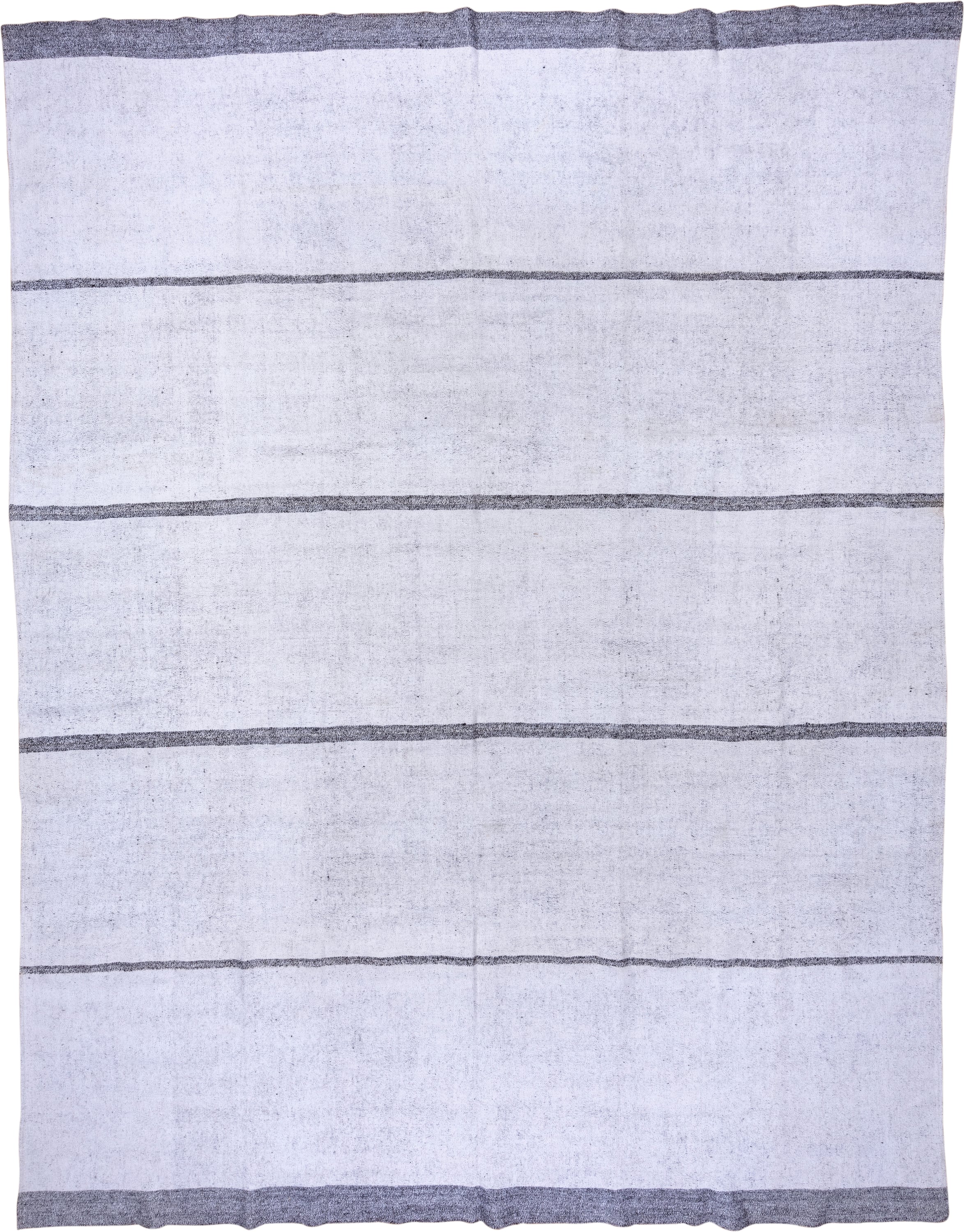 10' x 13' one-of-a-kind handmade vintage Flatweave large size rug. Color palette: ivory, charcoal, gray, black